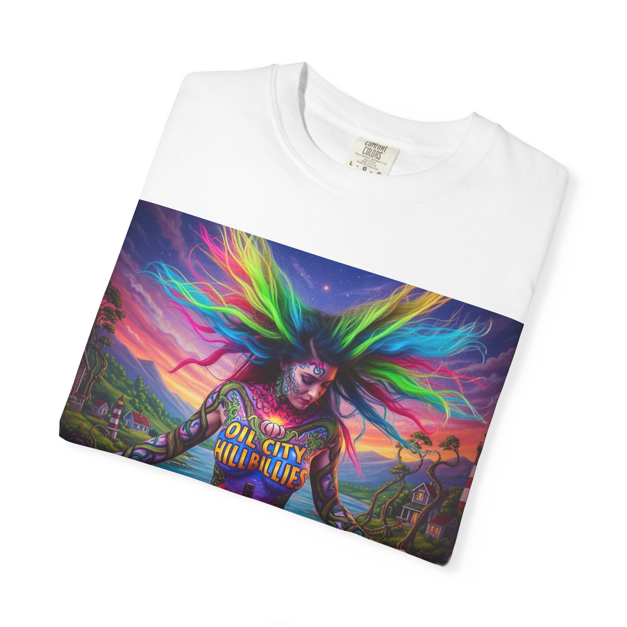 Vibrant Art T-Shirt, Oil City Hillbillies Colorful Graphic Tee, Unisex Gift, Casual Wear, Festival Shirt, Bohemian Style Apparel