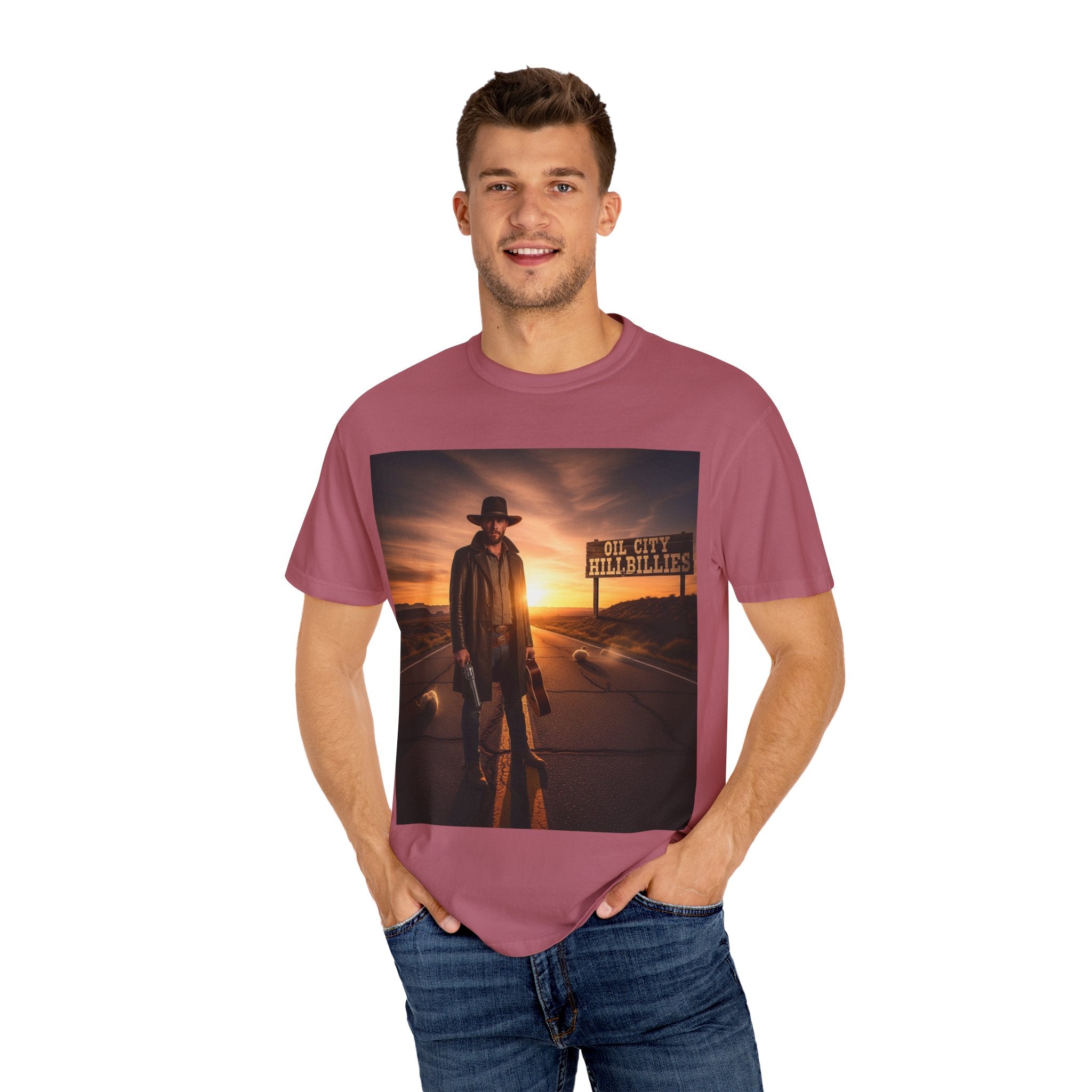 OCH Sunset Cowboy Graphic T-Shirt – Western Style Tee, Gift for Outlaw Country Fans, Casual Wear, Adventure Apparel, Unisex Fashion