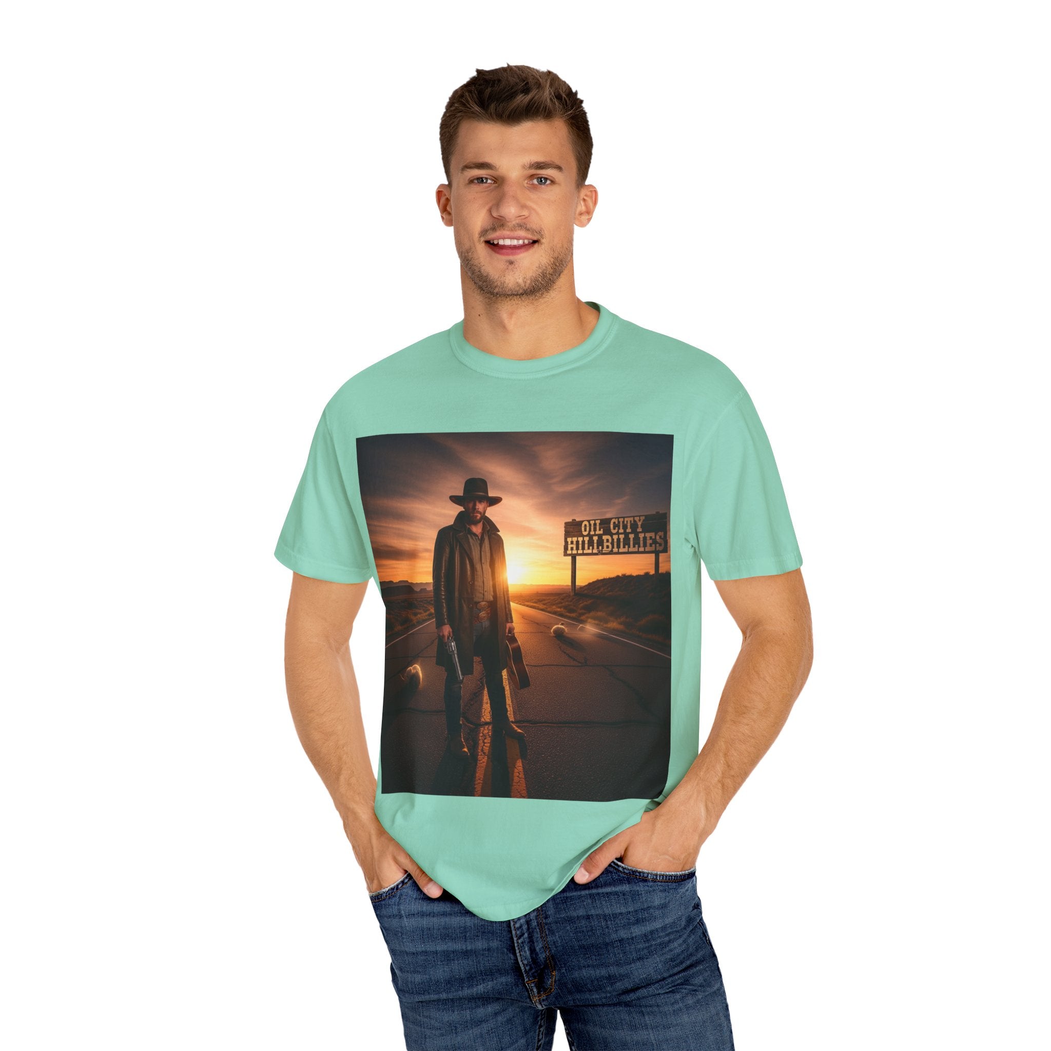 OCH Sunset Cowboy Graphic T-Shirt – Western Style Tee, Gift for Outlaw Country Fans, Casual Wear, Adventure Apparel, Unisex Fashion