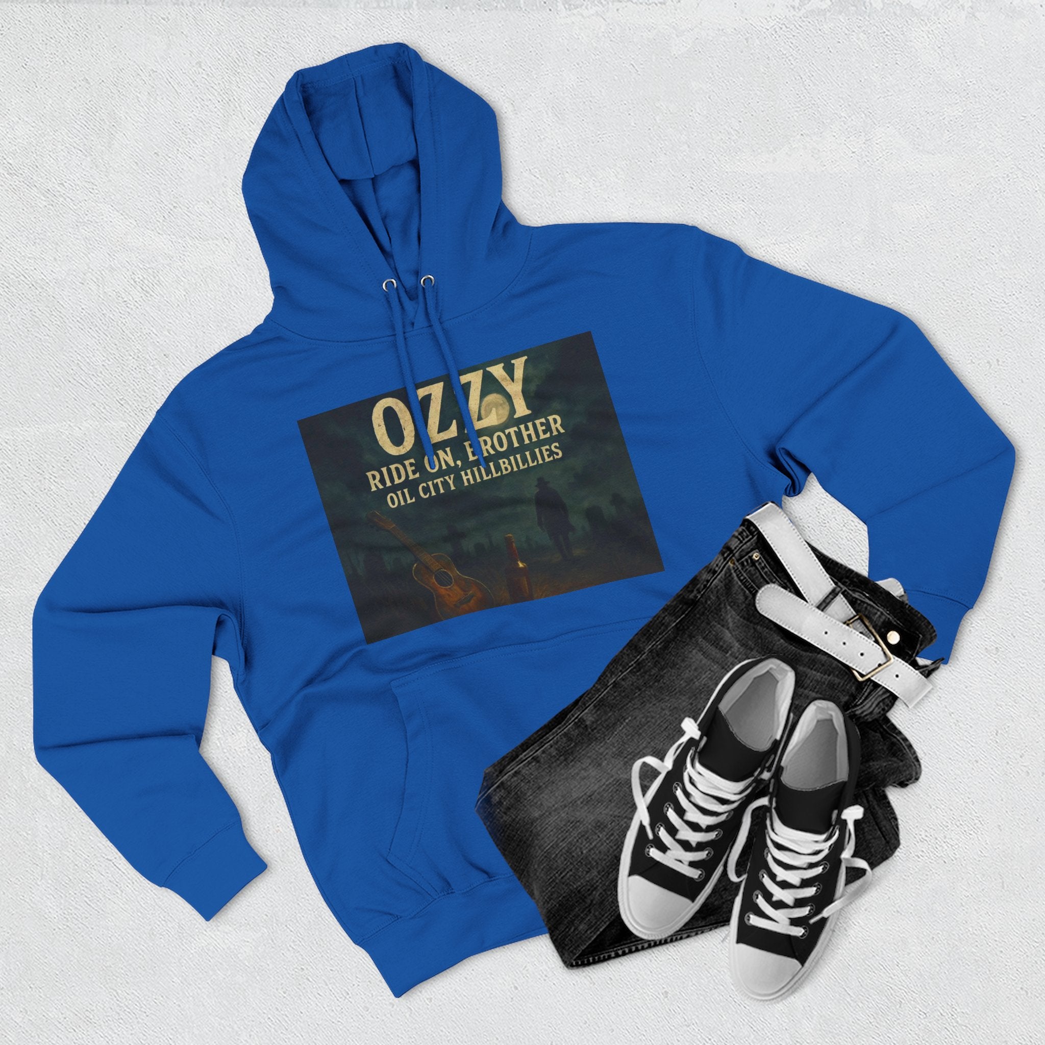 Ozzy-Inspired Oil City Hillbillies Three-Panel Fleece Hoodie, Cozy Layer for Music Lovers, Perfect Gift for Concert Goers, Ideal for Casual Outings, Great for Rock & Country Fans