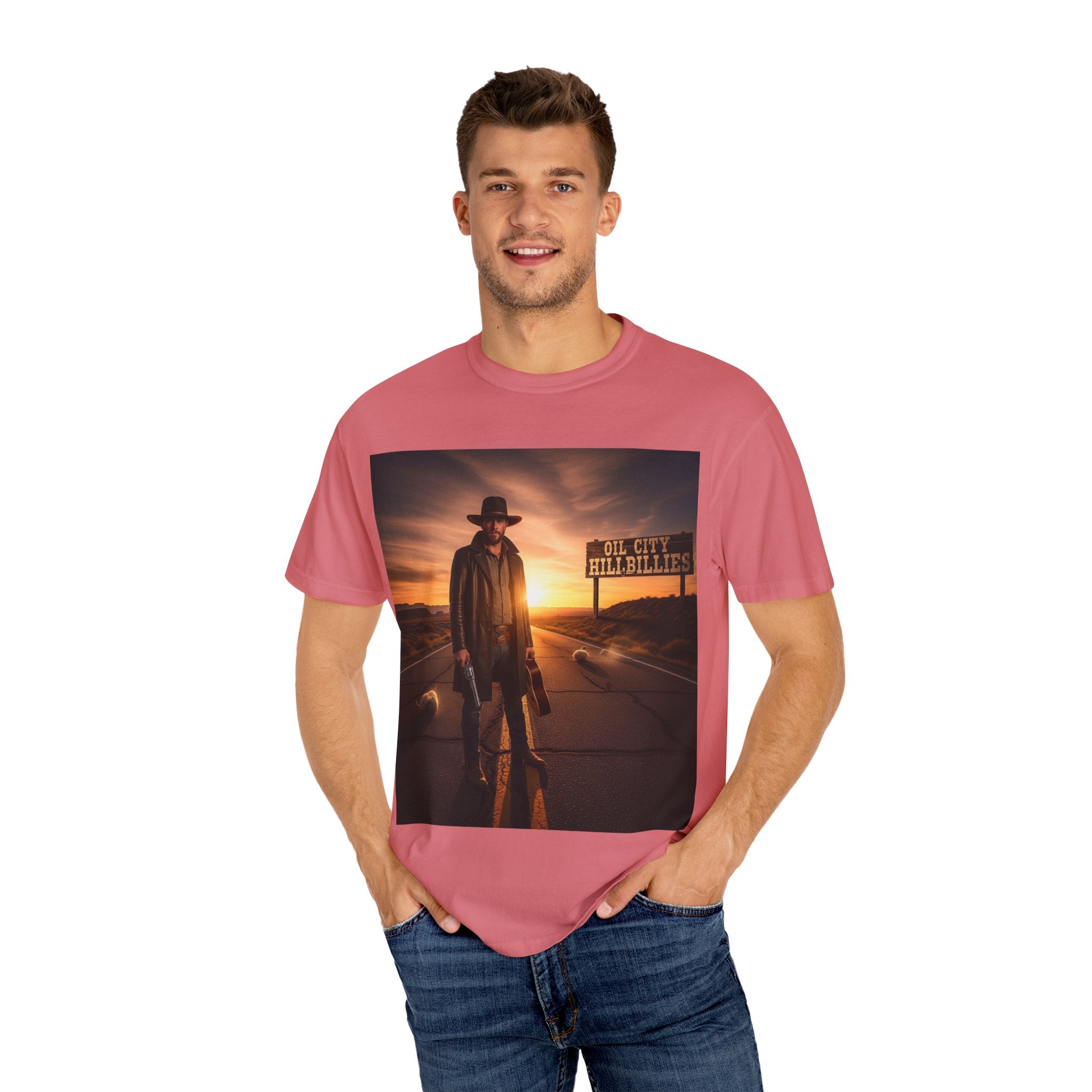 OCH Sunset Cowboy Graphic T-Shirt – Western Style Tee, Gift for Outlaw Country Fans, Casual Wear, Adventure Apparel, Unisex Fashion