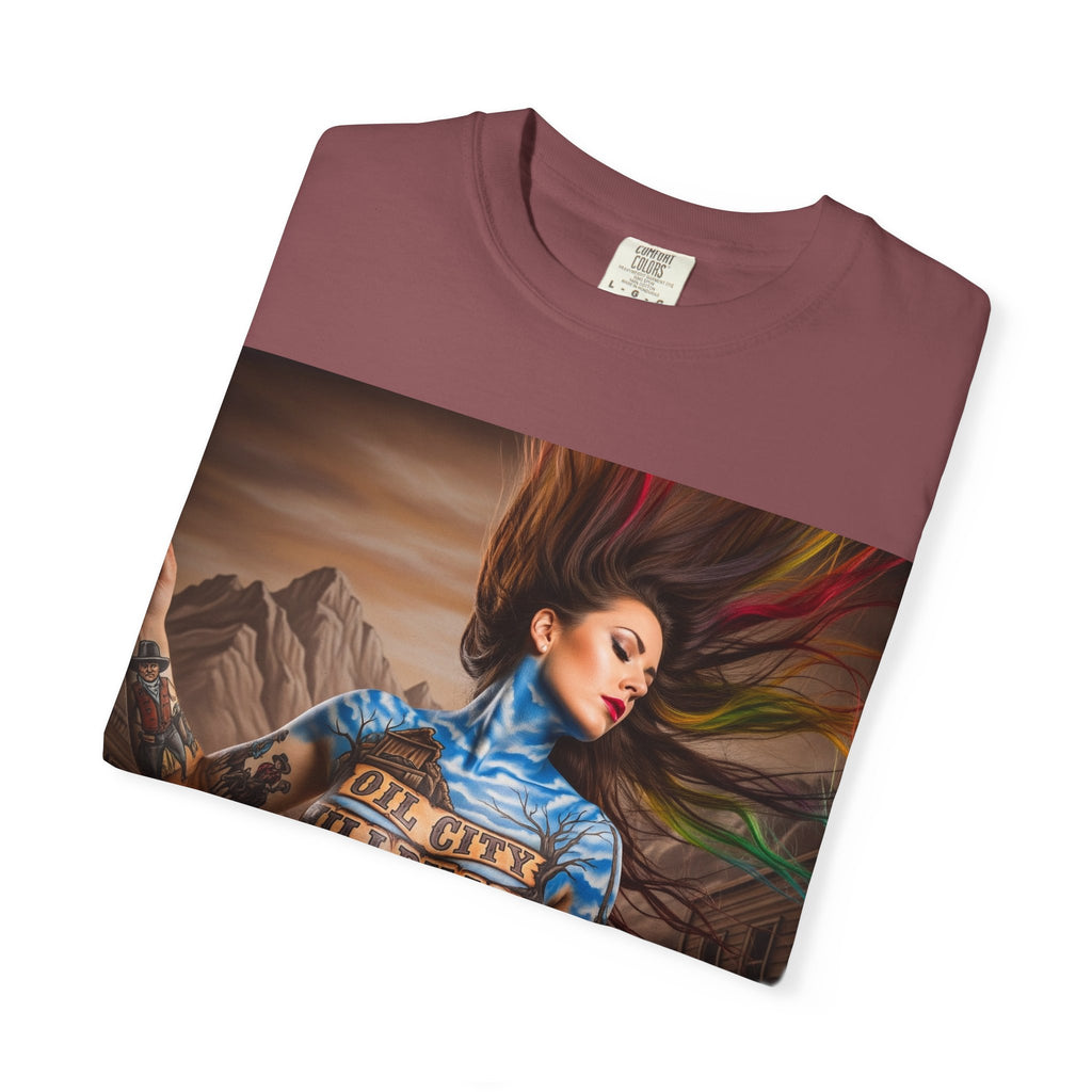 Garment-Dyed Oil City Hillbillies Tee Inspired by Southern Roots and Backwoods Culture, Bohemian T-shirt for Music Festivals, Artistic Outlaw Fashion Statement, Perfect Gift for Fans