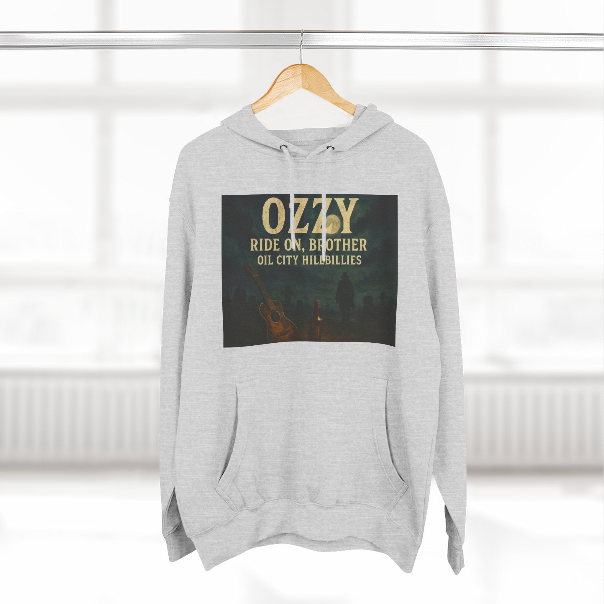 Ozzy-Inspired Oil City Hillbillies Three-Panel Fleece Hoodie, Cozy Layer for Music Lovers, Perfect Gift for Concert Goers, Ideal for Casual Outings, Great for Rock & Country Fans