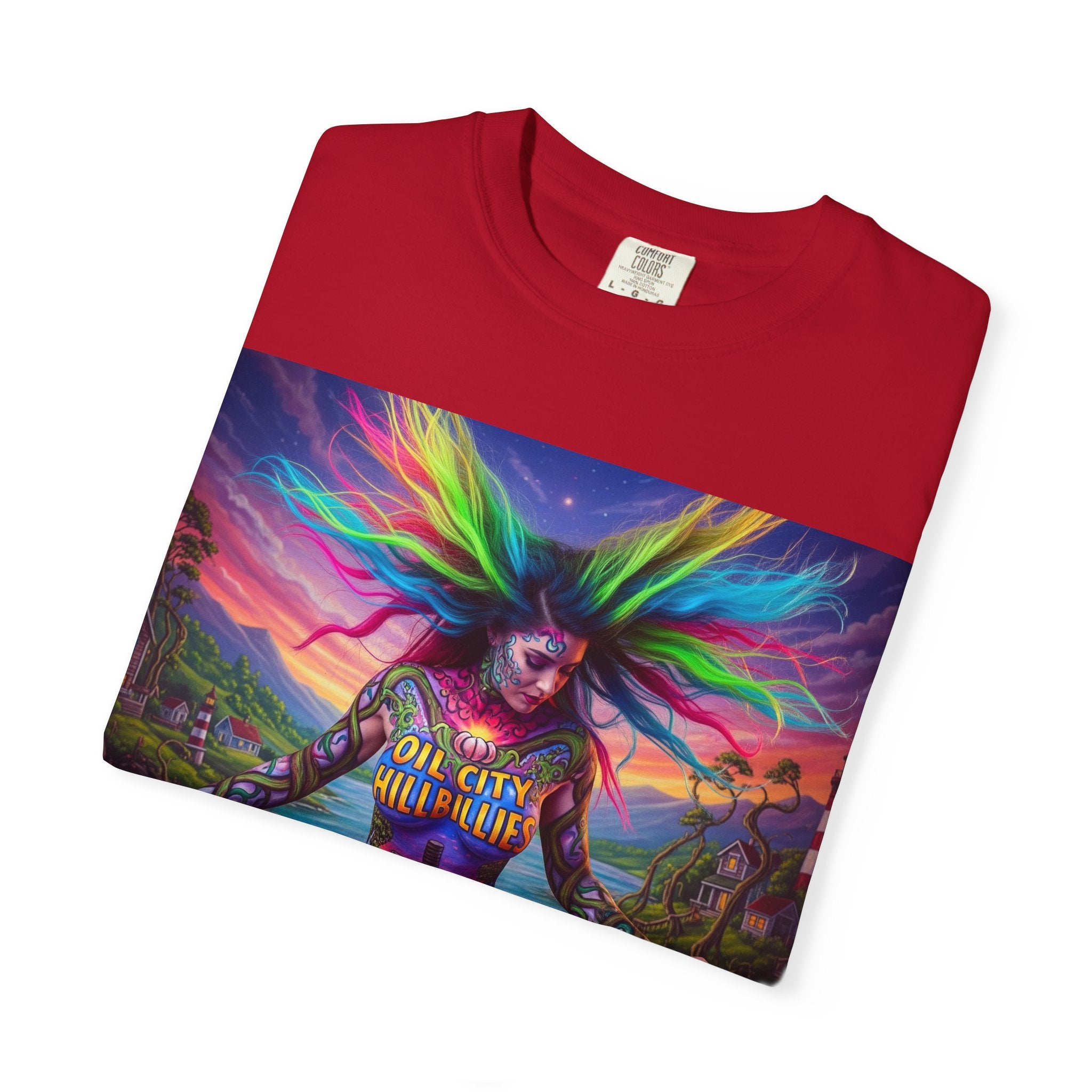 Vibrant Art T-Shirt, Oil City Hillbillies Colorful Graphic Tee, Unisex Gift, Casual Wear, Festival Shirt, Bohemian Style Apparel