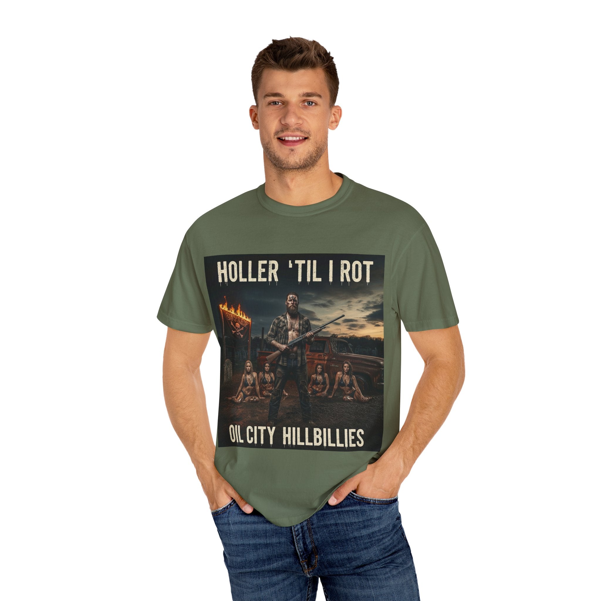 Unisex Graphic Tee - Holler 'Til I Rot, Oil City Hillbillies, Casual Wear, Music Fans, Vintage Style, Great Gift