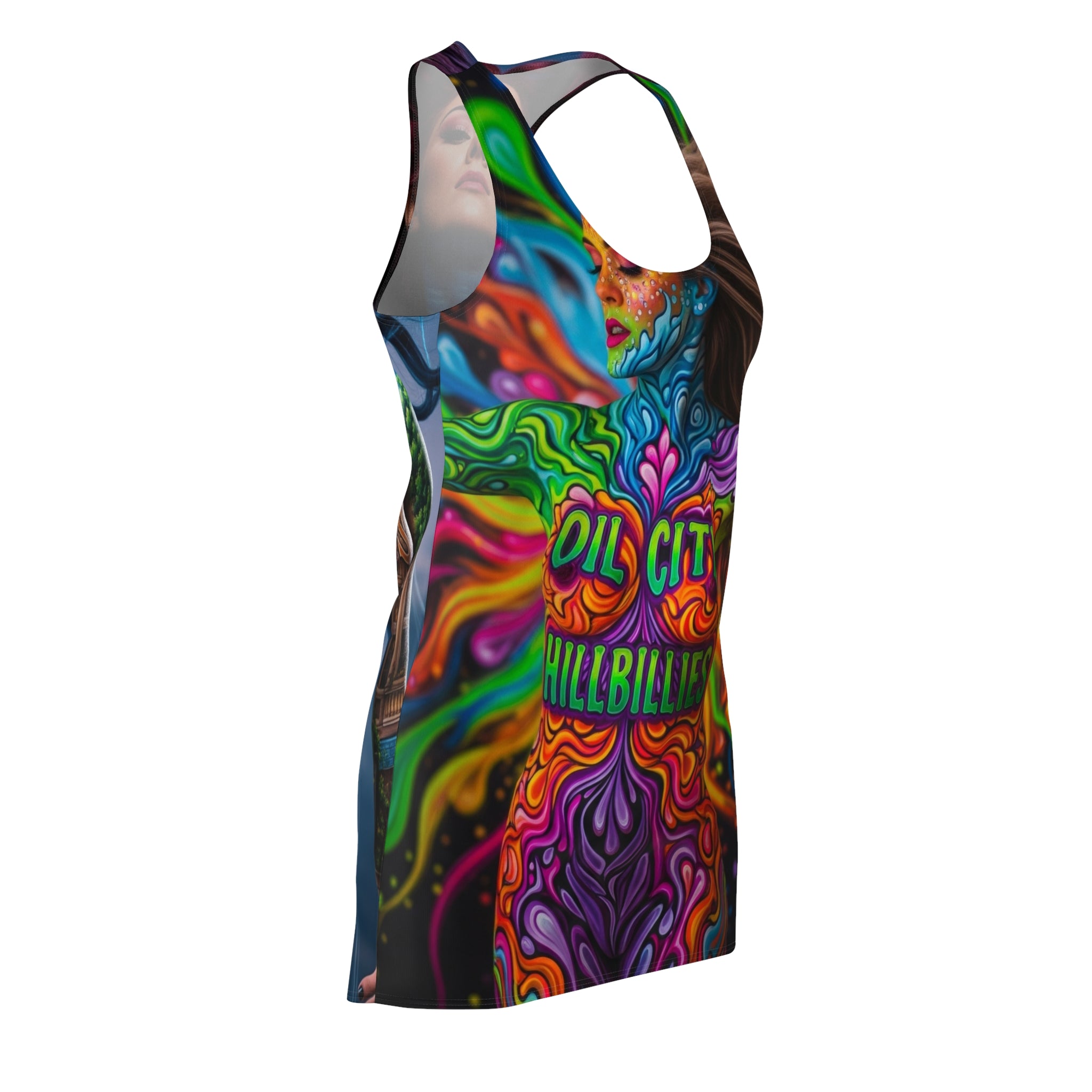 Oil City Hillbillies Vibrant Art Print Racerback Dress | Bohemian Festival Fashion, Summer Party Outfit, Unique Gift for Her