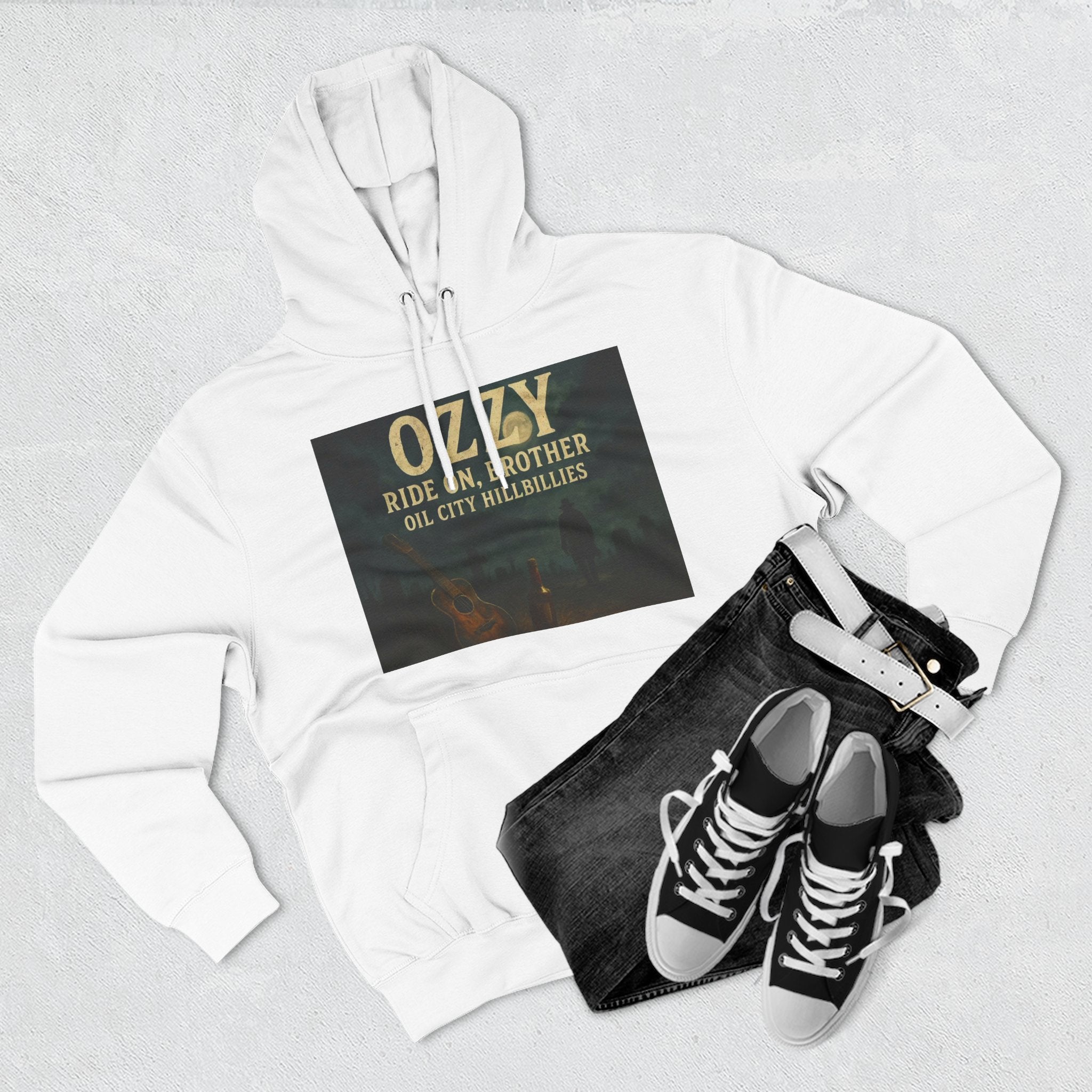 Ozzy-Inspired Oil City Hillbillies Three-Panel Fleece Hoodie, Cozy Layer for Music Lovers, Perfect Gift for Concert Goers, Ideal for Casual Outings, Great for Rock & Country Fans