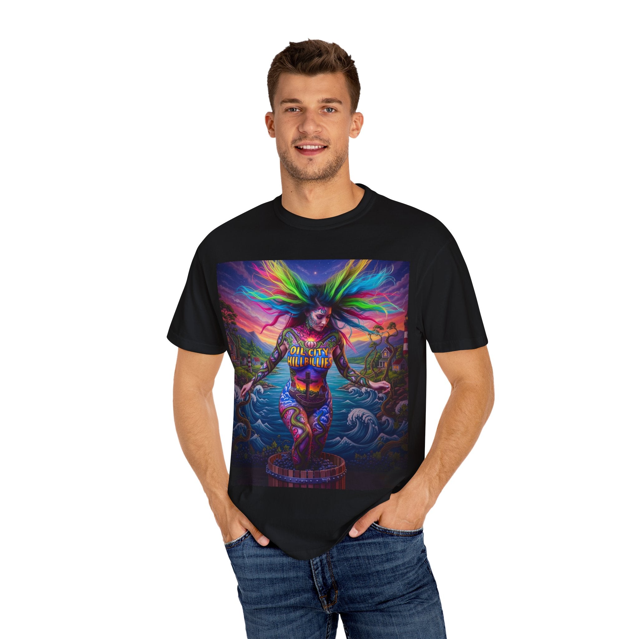 Vibrant Art T-Shirt, Oil City Hillbillies Colorful Graphic Tee, Unisex Gift, Casual Wear, Festival Shirt, Bohemian Style Apparel