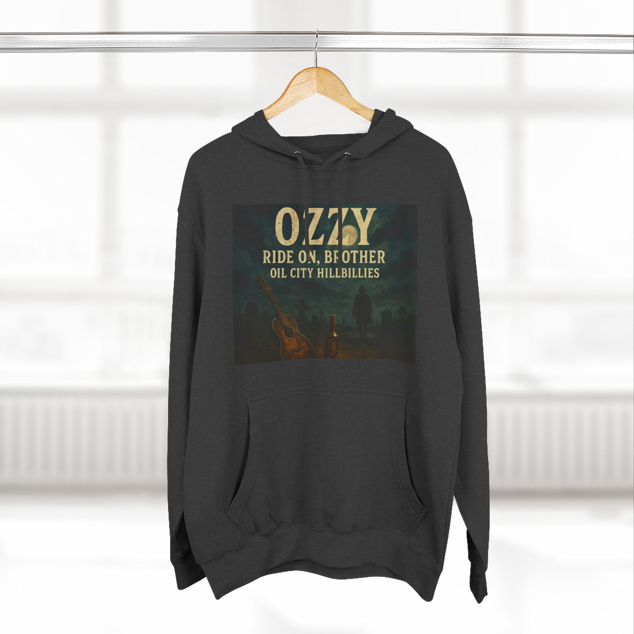 Ozzy-Inspired Oil City Hillbillies Three-Panel Fleece Hoodie, Cozy Layer for Music Lovers, Perfect Gift for Concert Goers, Ideal for Casual Outings, Great for Rock & Country Fans