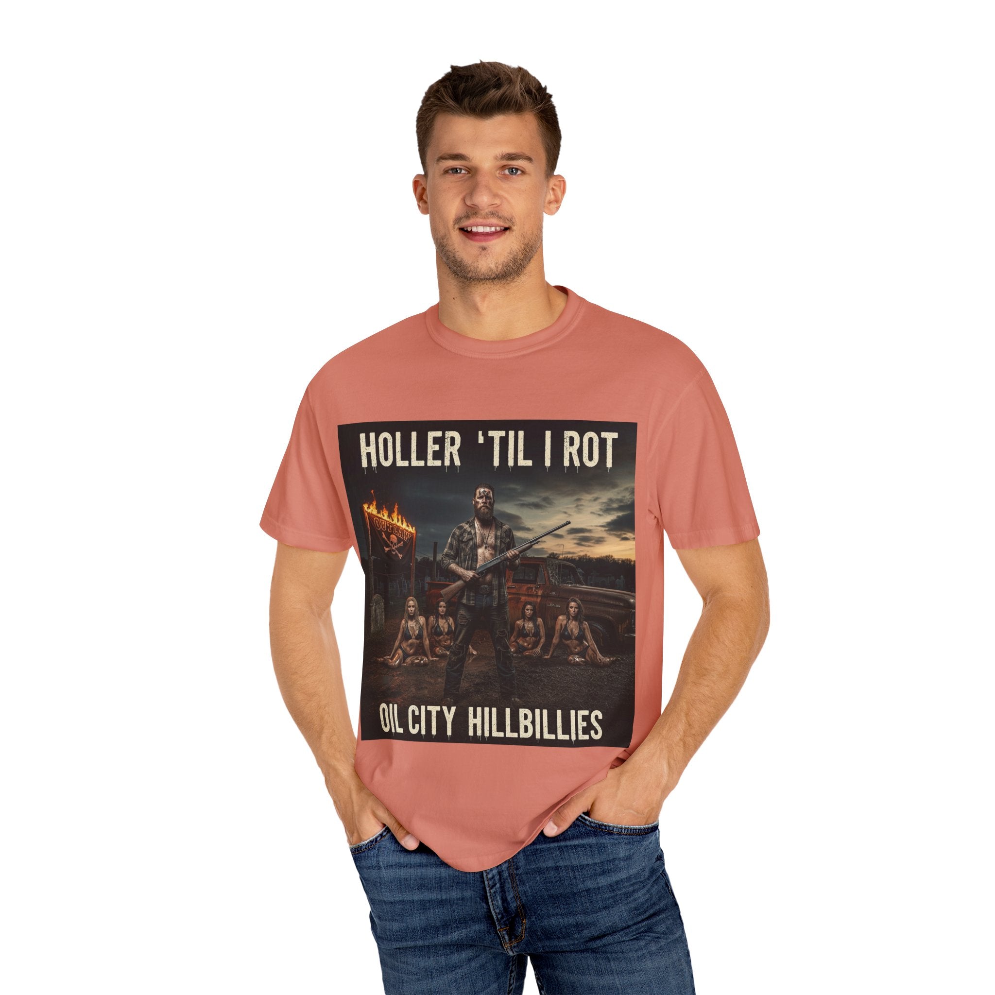 Unisex Graphic Tee - Holler 'Til I Rot, Oil City Hillbillies, Casual Wear, Music Fans, Vintage Style, Great Gift