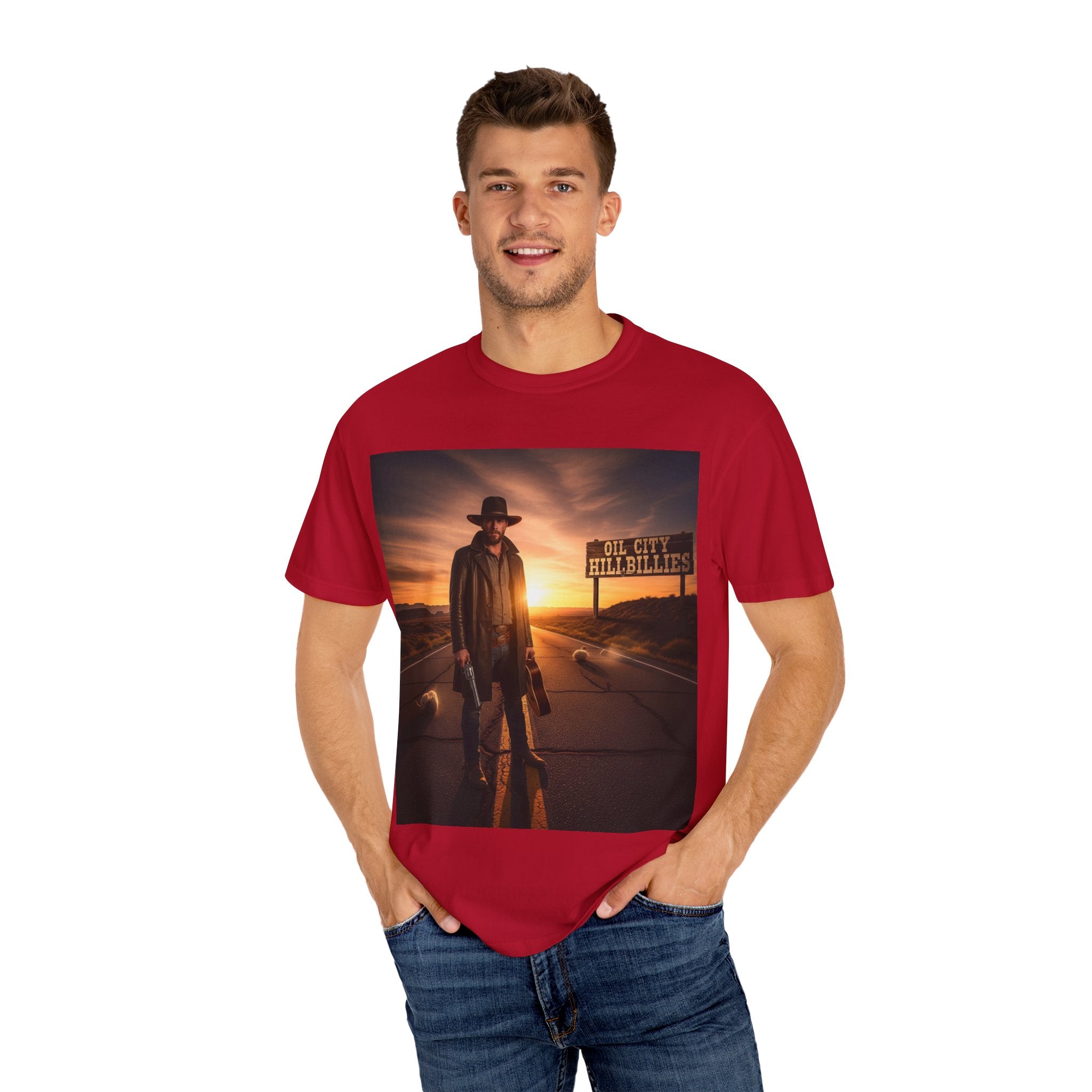 OCH Sunset Cowboy Graphic T-Shirt – Western Style Tee, Gift for Outlaw Country Fans, Casual Wear, Adventure Apparel, Unisex Fashion