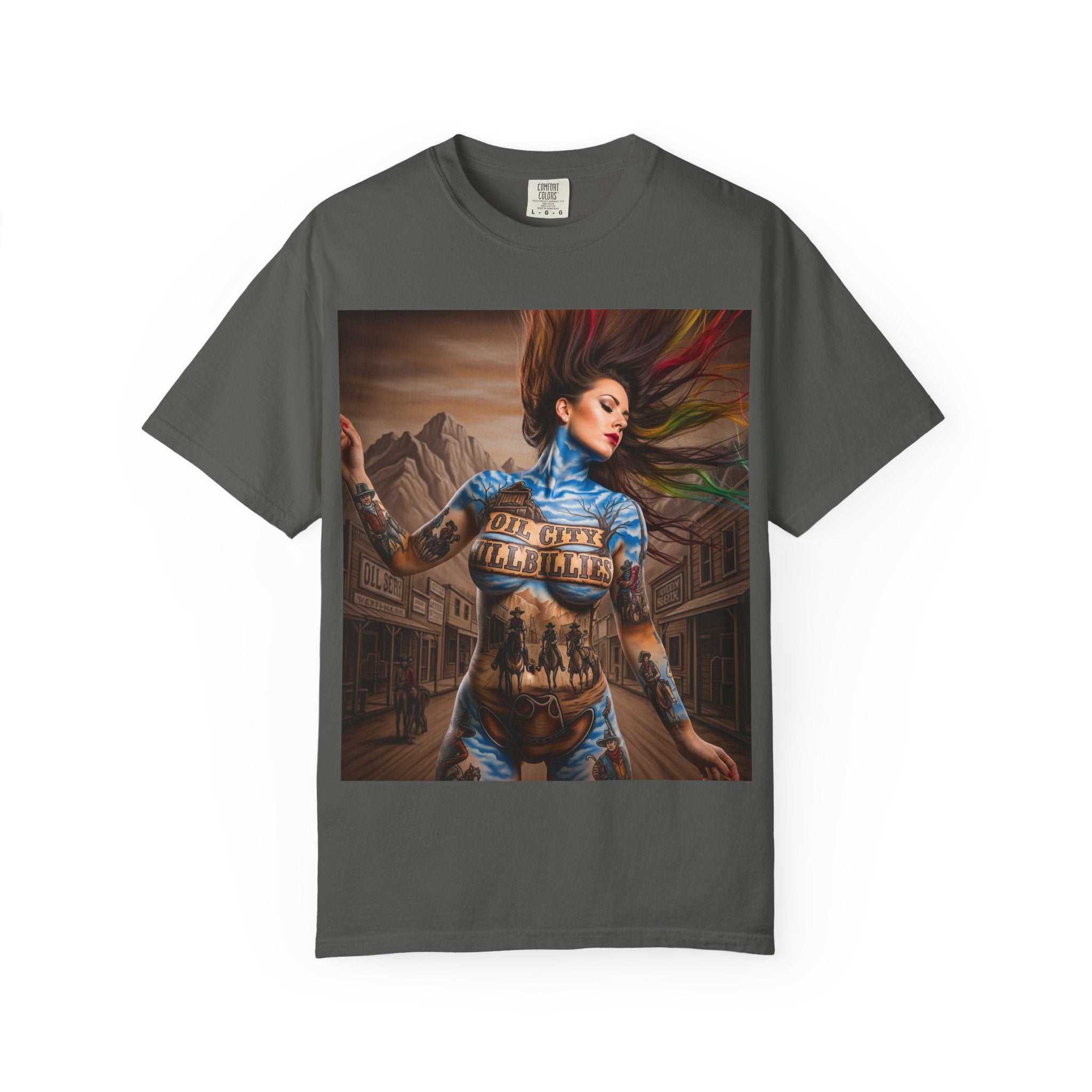 Garment-Dyed Oil City Hillbillies Tee Inspired by Southern Roots and Backwoods Culture, Bohemian T-shirt for Music Festivals, Artistic Outlaw Fashion Statement, Perfect Gift for Fans