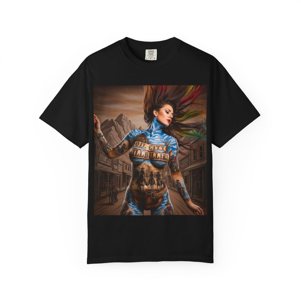 Garment-Dyed Oil City Hillbillies Tee Inspired by Southern Roots and Backwoods Culture, Bohemian T-shirt for Music Festivals, Artistic Outlaw Fashion Statement, Perfect Gift for Fans