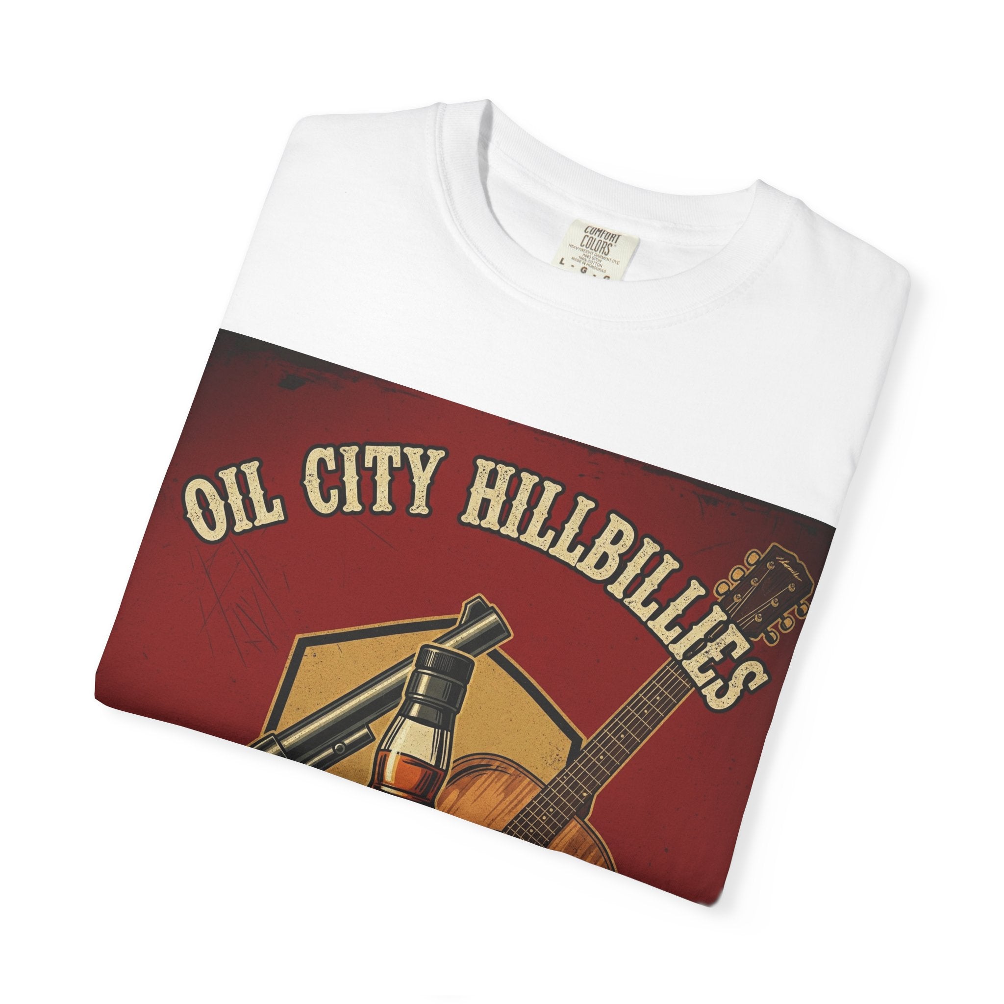 Oil City Hillbillies Whiskey-Themed T-Shirt – Rustic Style Shirt, Gift for Outlaw Country Fans, Casual Wear, Unisex Graphic Band Tee