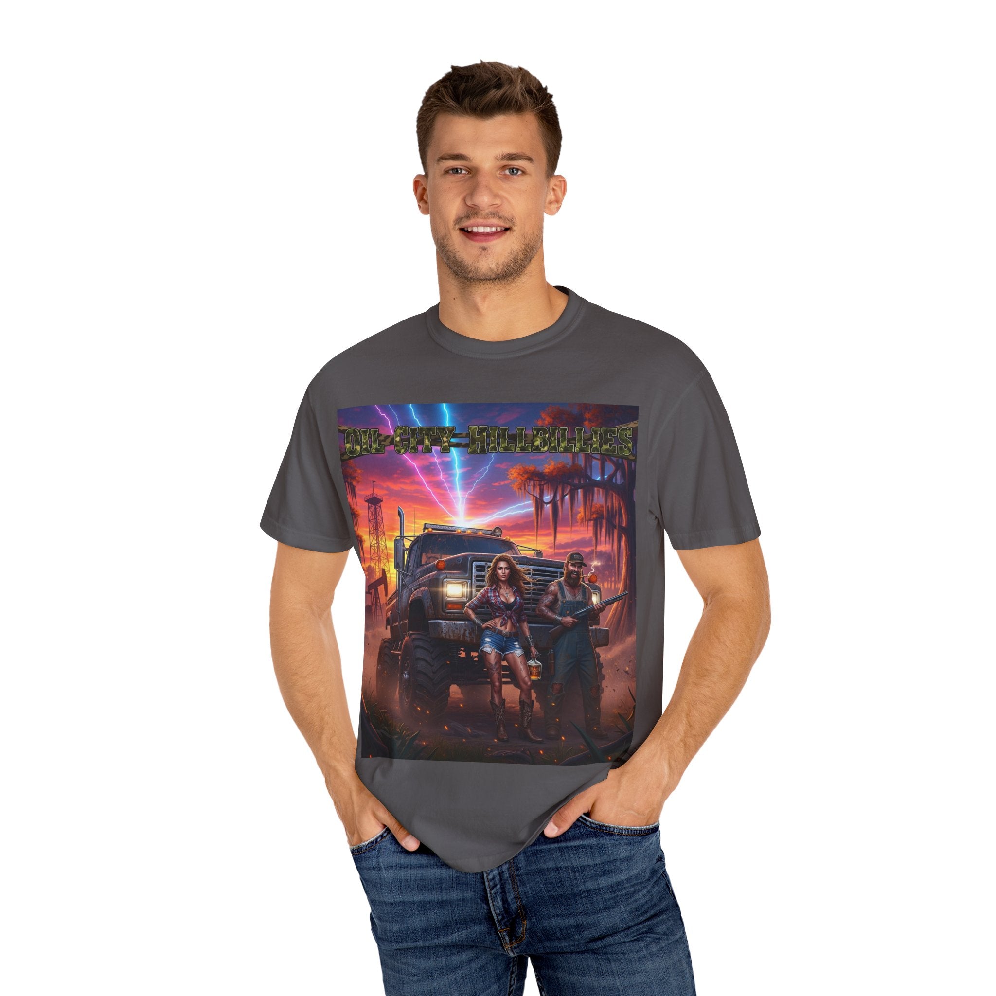 Oil City Hillbillies Adventurous Graphic T-Shirt – Fun Gift for Outdoor Lovers, Summer Vibes, Unisex Casual Wear, Adventure Shirt, Retro Band Tee
