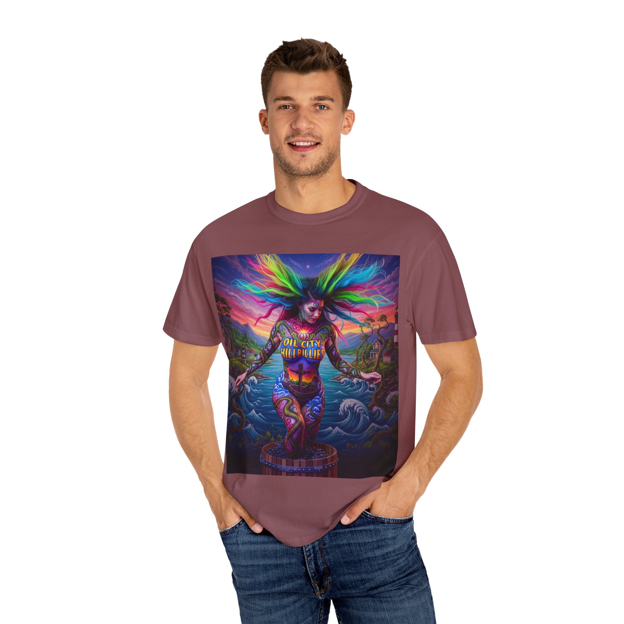 Vibrant Art T-Shirt, Oil City Hillbillies Colorful Graphic Tee, Unisex Gift, Casual Wear, Festival Shirt, Bohemian Style Apparel