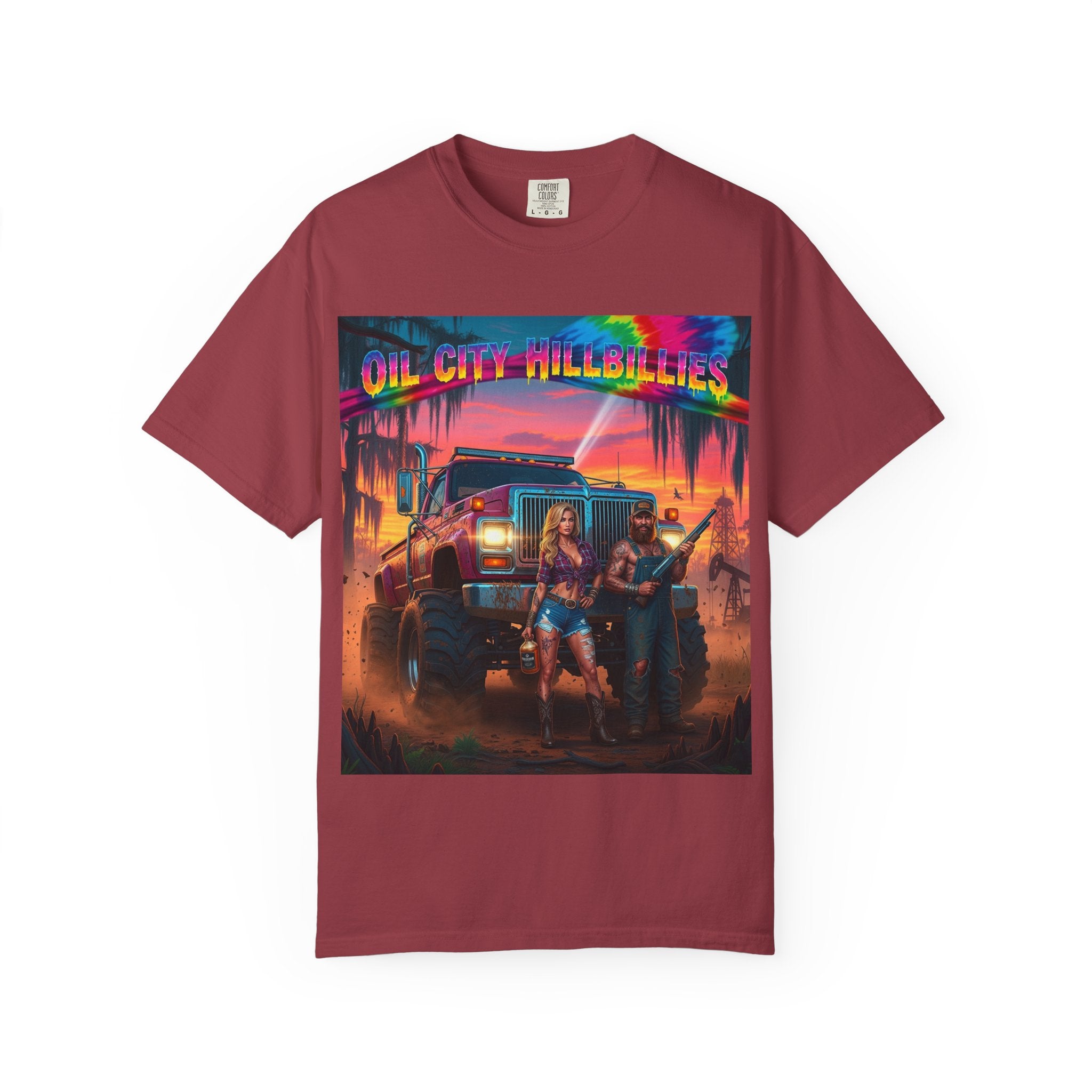 Vibrant Sunset T-Shirt for Oil City Hillbillies – Retro Graphic Tee, Summer Vibe Shirt, Unisex Casual Wear, Southern Festival Outfit