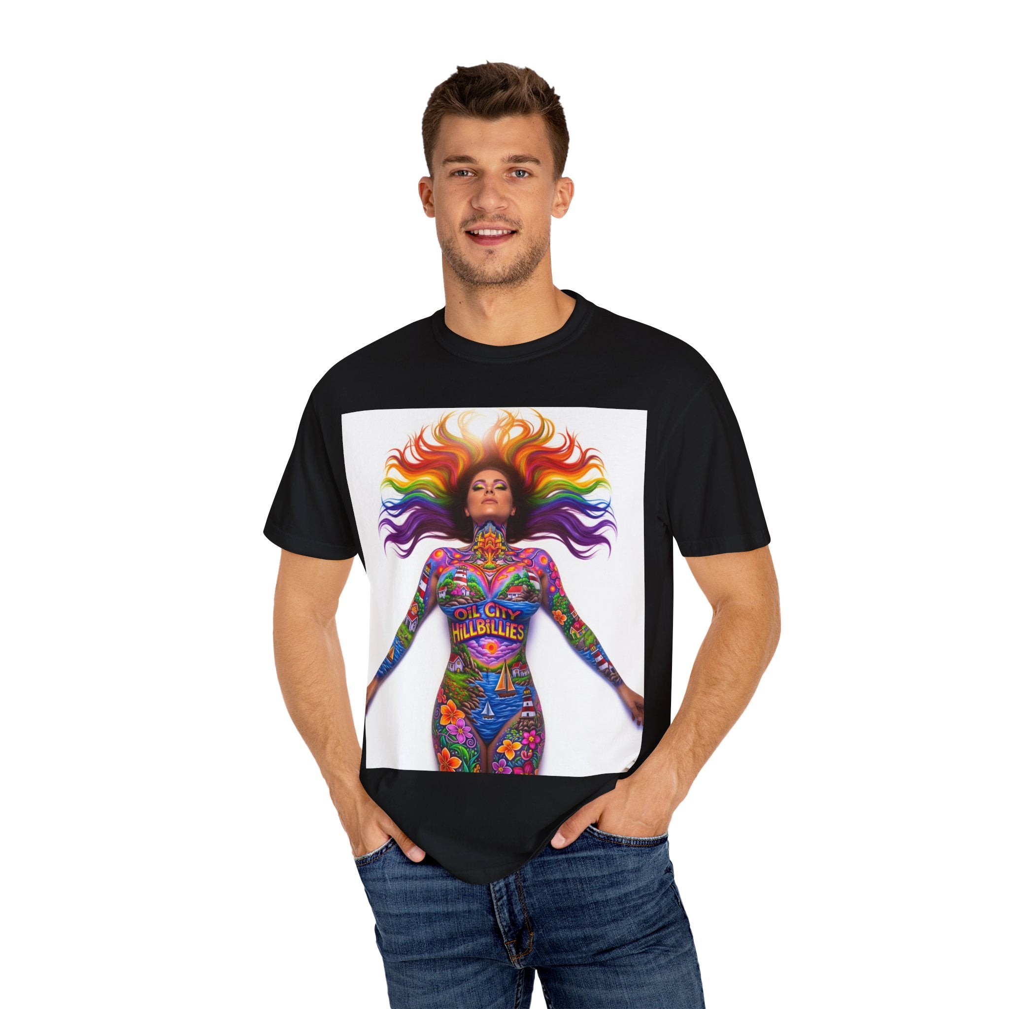 Oil City Hillbillies Full Body Art – Colorful Empowerment T-Shirt, Vibrant Art Tee, Unisex Graphic Shirt, Festival Wear, Pride Apparel, Gift for Artists
