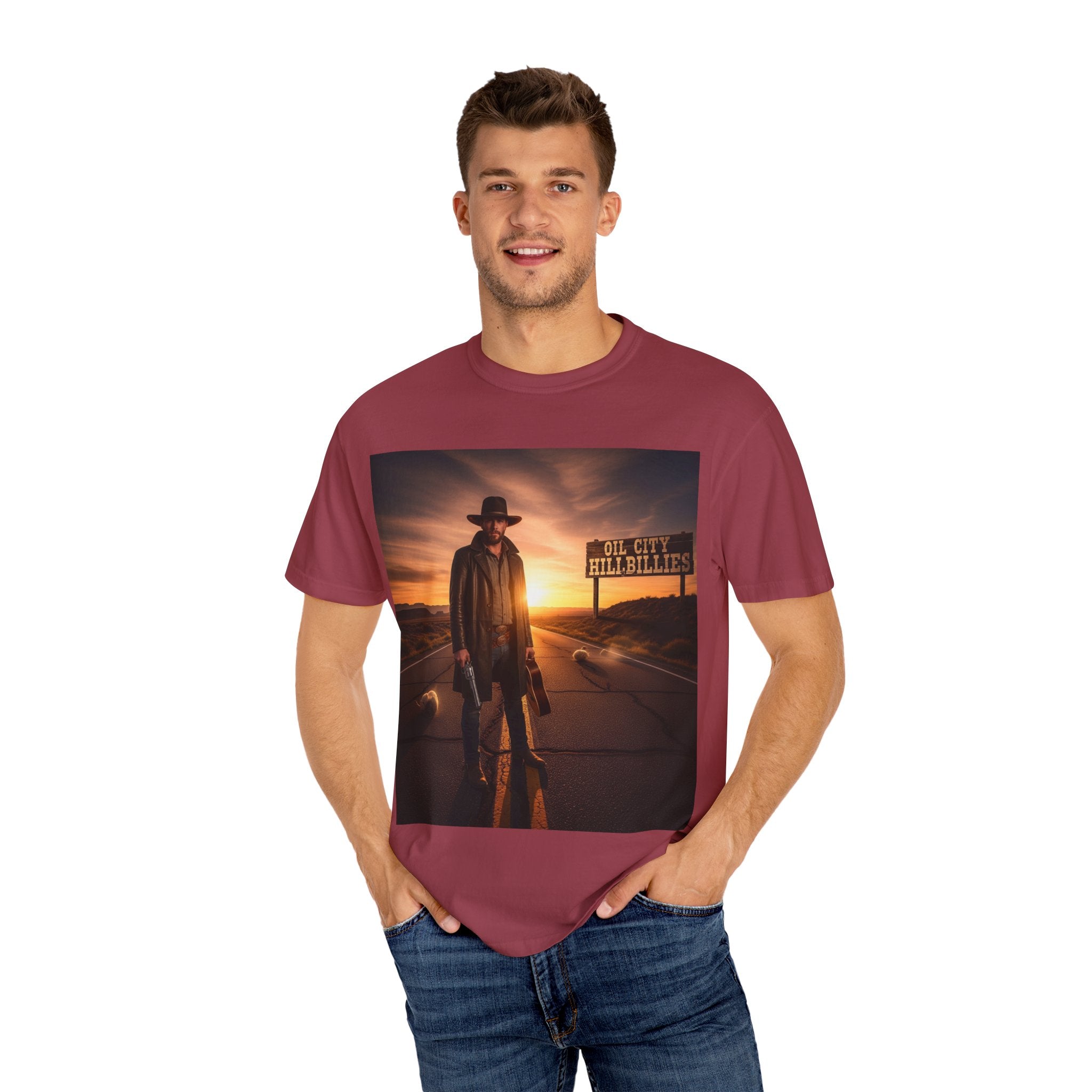 OCH Sunset Cowboy Graphic T-Shirt – Western Style Tee, Gift for Outlaw Country Fans, Casual Wear, Adventure Apparel, Unisex Fashion