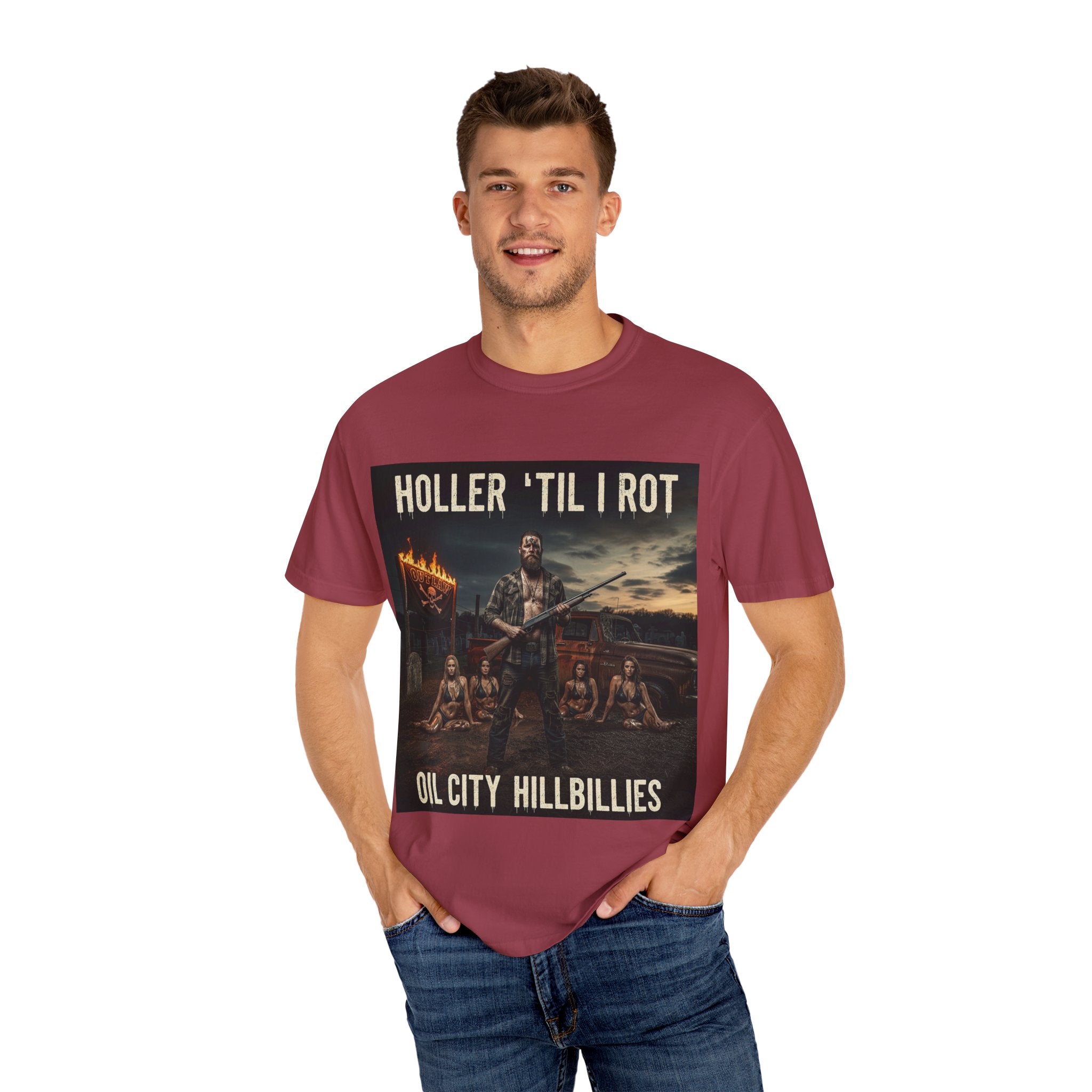 Unisex Graphic Tee - Holler 'Til I Rot, Oil City Hillbillies, Casual Wear, Music Fans, Vintage Style, Great Gift