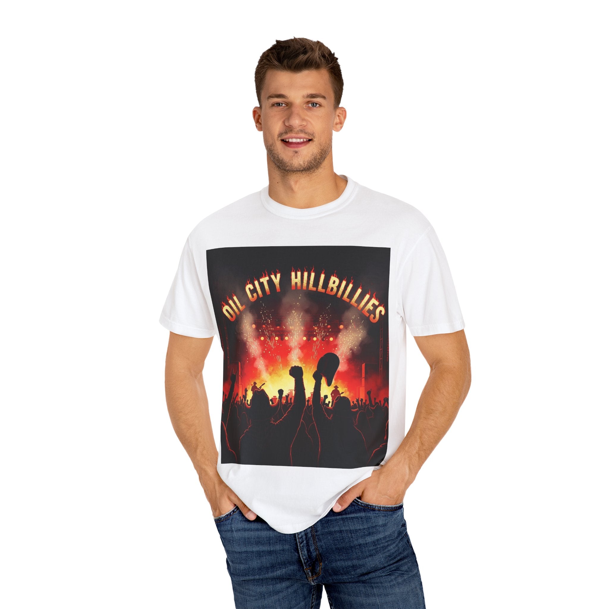 Oil City Hillbillies Concert Tee – Unisex Garment-Dyed T-Shirt, Music Festival Shirt, Country Music Lover Gift, Retro Graphic Band Tee, Southern Outlaw Merch