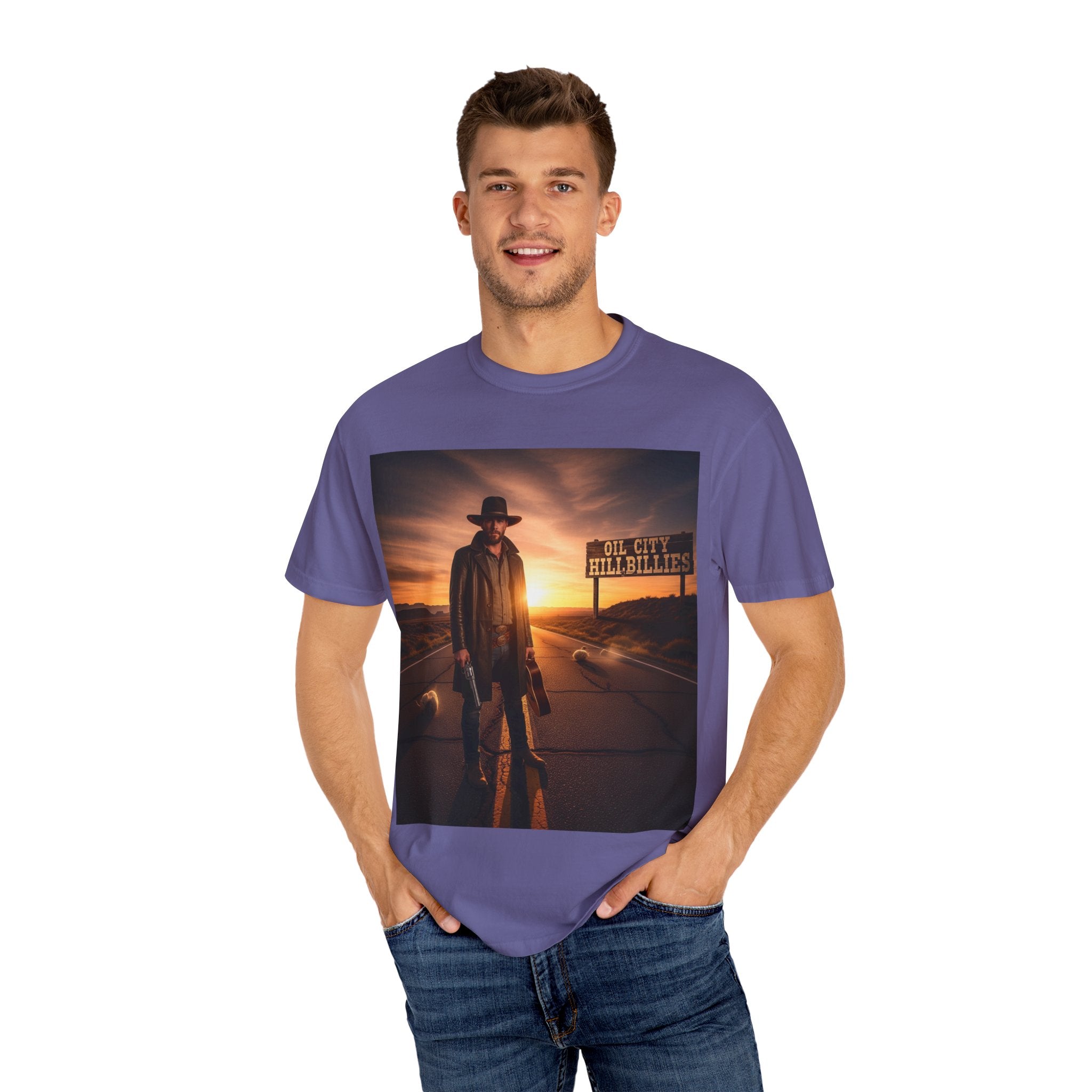 OCH Sunset Cowboy Graphic T-Shirt – Western Style Tee, Gift for Outlaw Country Fans, Casual Wear, Adventure Apparel, Unisex Fashion