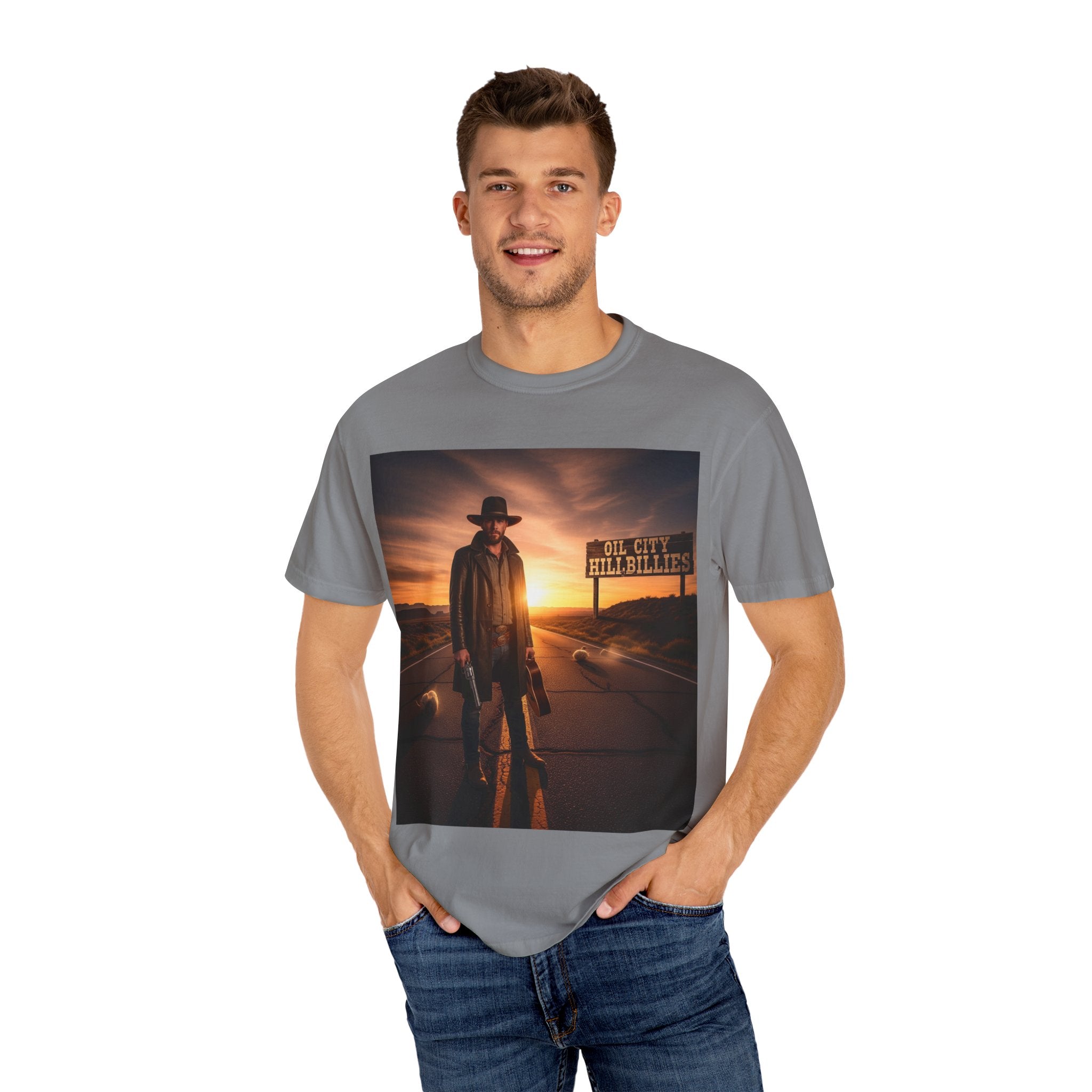 OCH Sunset Cowboy Graphic T-Shirt – Western Style Tee, Gift for Outlaw Country Fans, Casual Wear, Adventure Apparel, Unisex Fashion