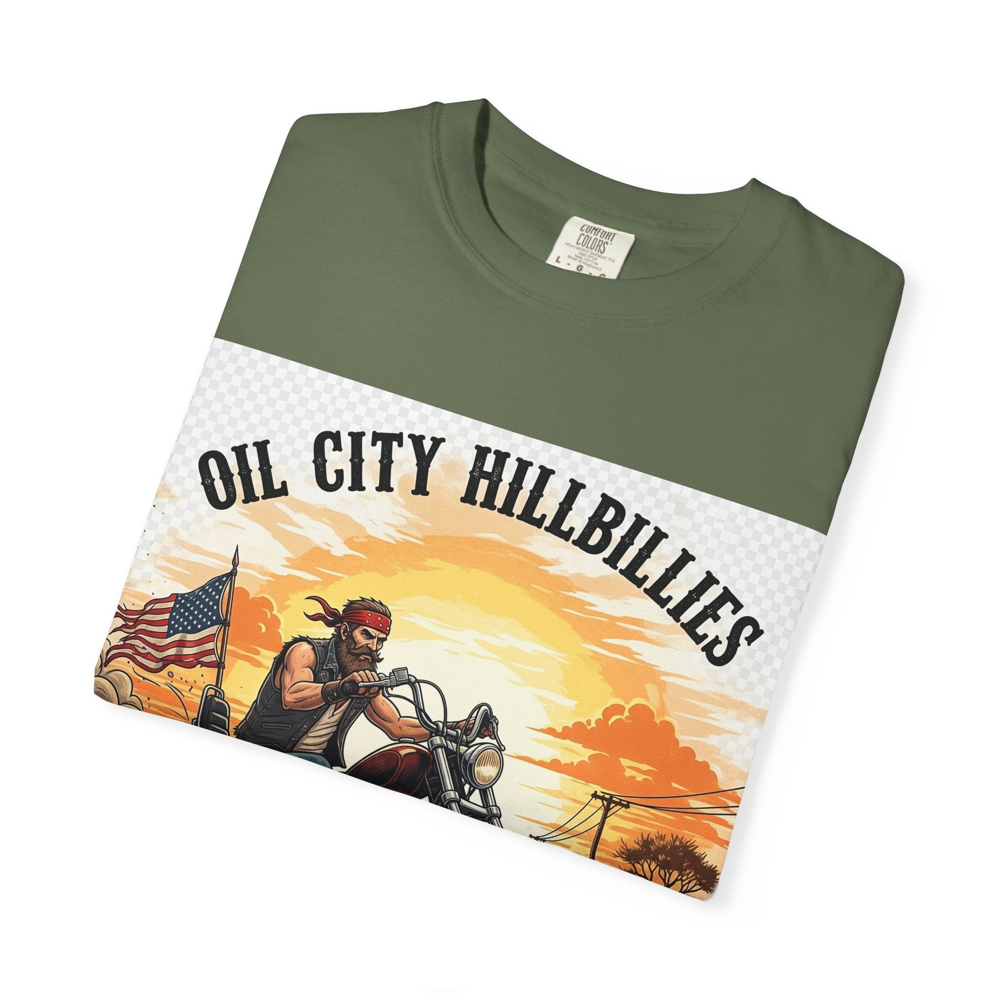 Oil City Hillbillies Motorcycle T-Shirt, Unisex Garment-Dyed Tee for Bikers, Vintage Style Gift, Casual Wear, Adventure Shirt
