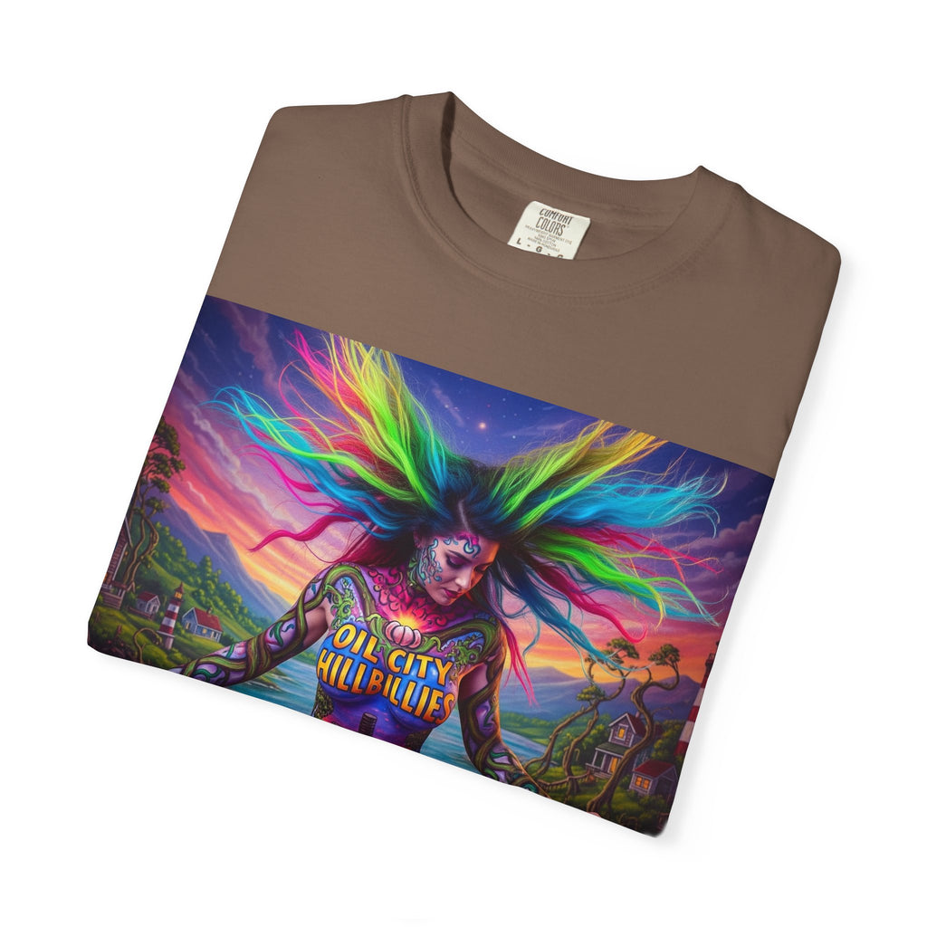 Vibrant Art T-Shirt, Oil City Hillbillies Colorful Graphic Tee, Unisex Gift, Casual Wear, Festival Shirt, Bohemian Style Apparel