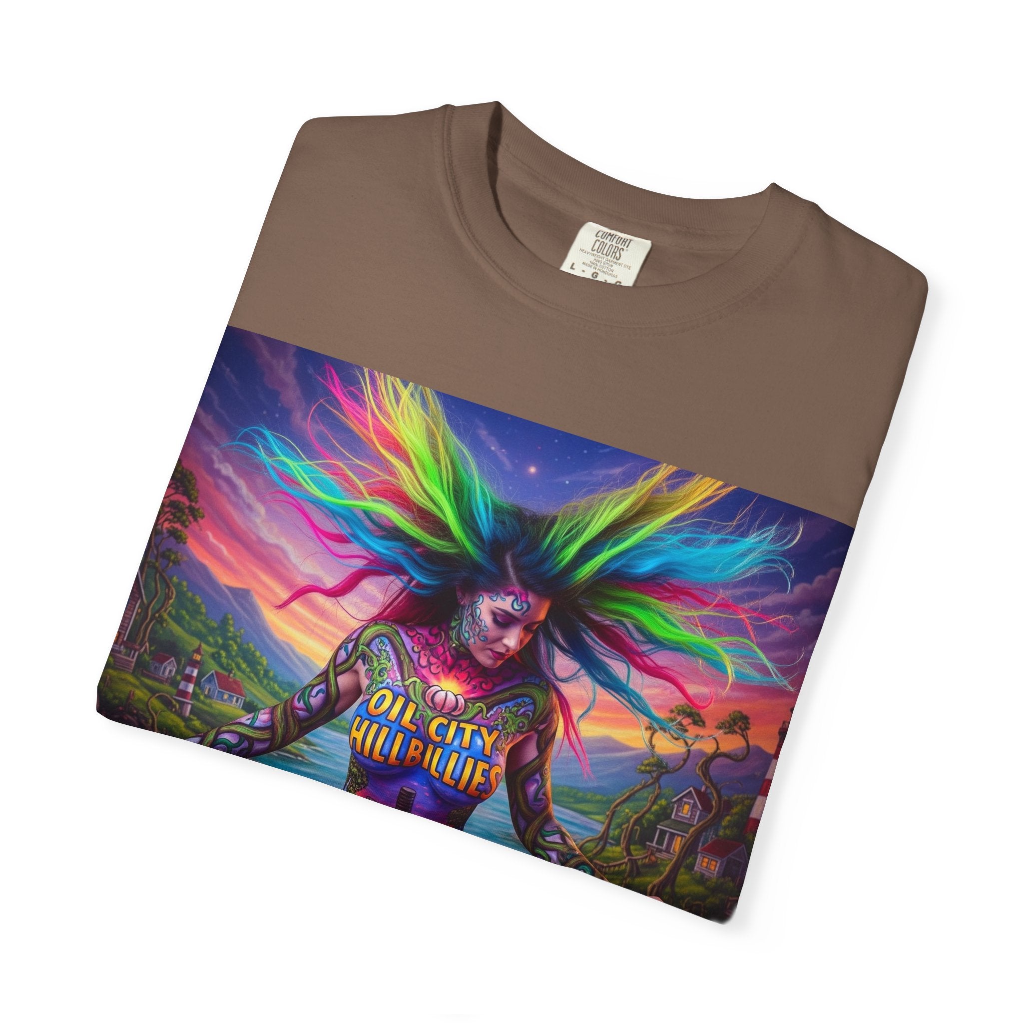 Vibrant Art T-Shirt, Oil City Hillbillies Colorful Graphic Tee, Unisex Gift, Casual Wear, Festival Shirt, Bohemian Style Apparel