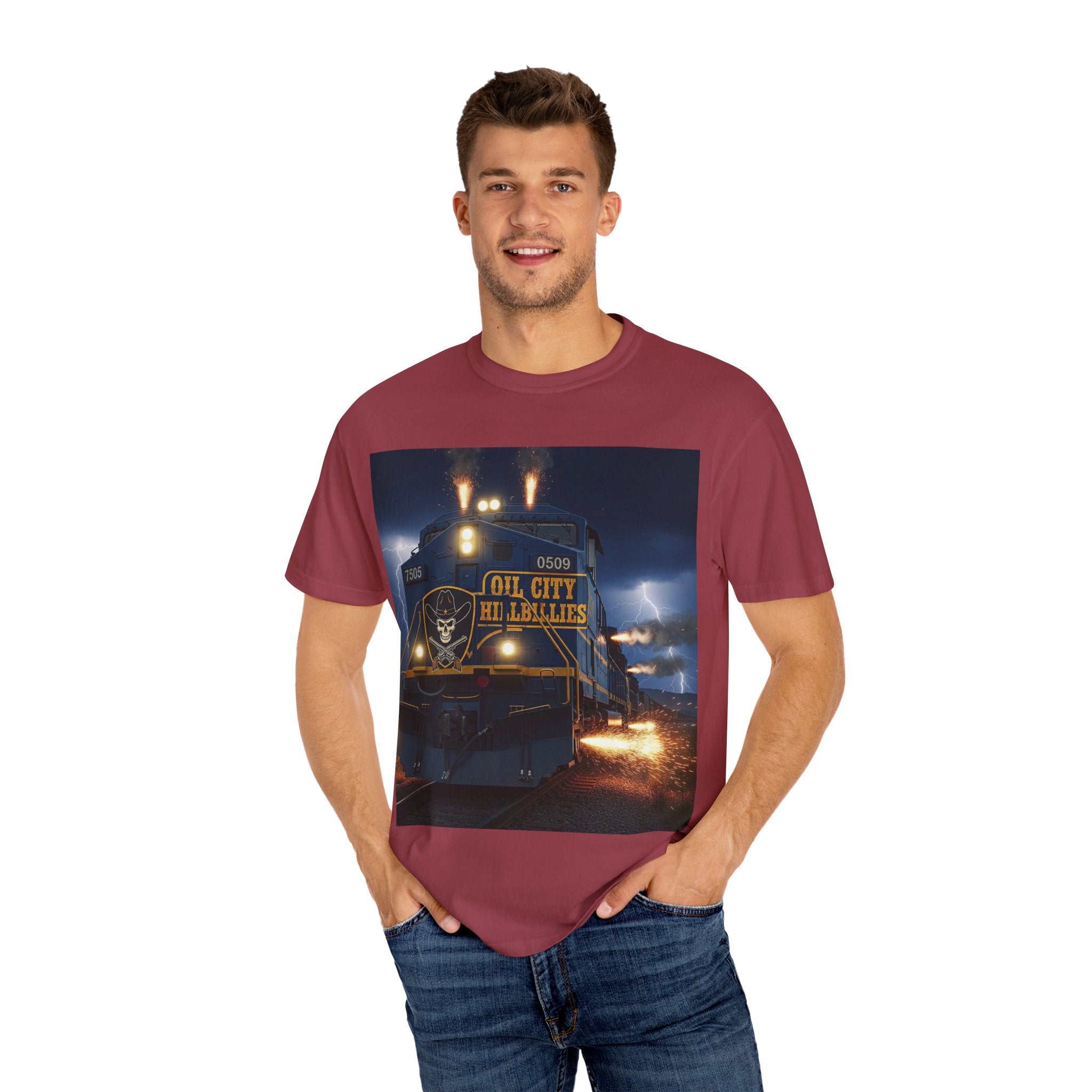 Oil City Hillbillies Unisex Garment-Dyed T-Shirt – Vintage Western Tee, Gift for Outlaw Country Fans, Southern Music Merch, Casual Wear for Band Supporters