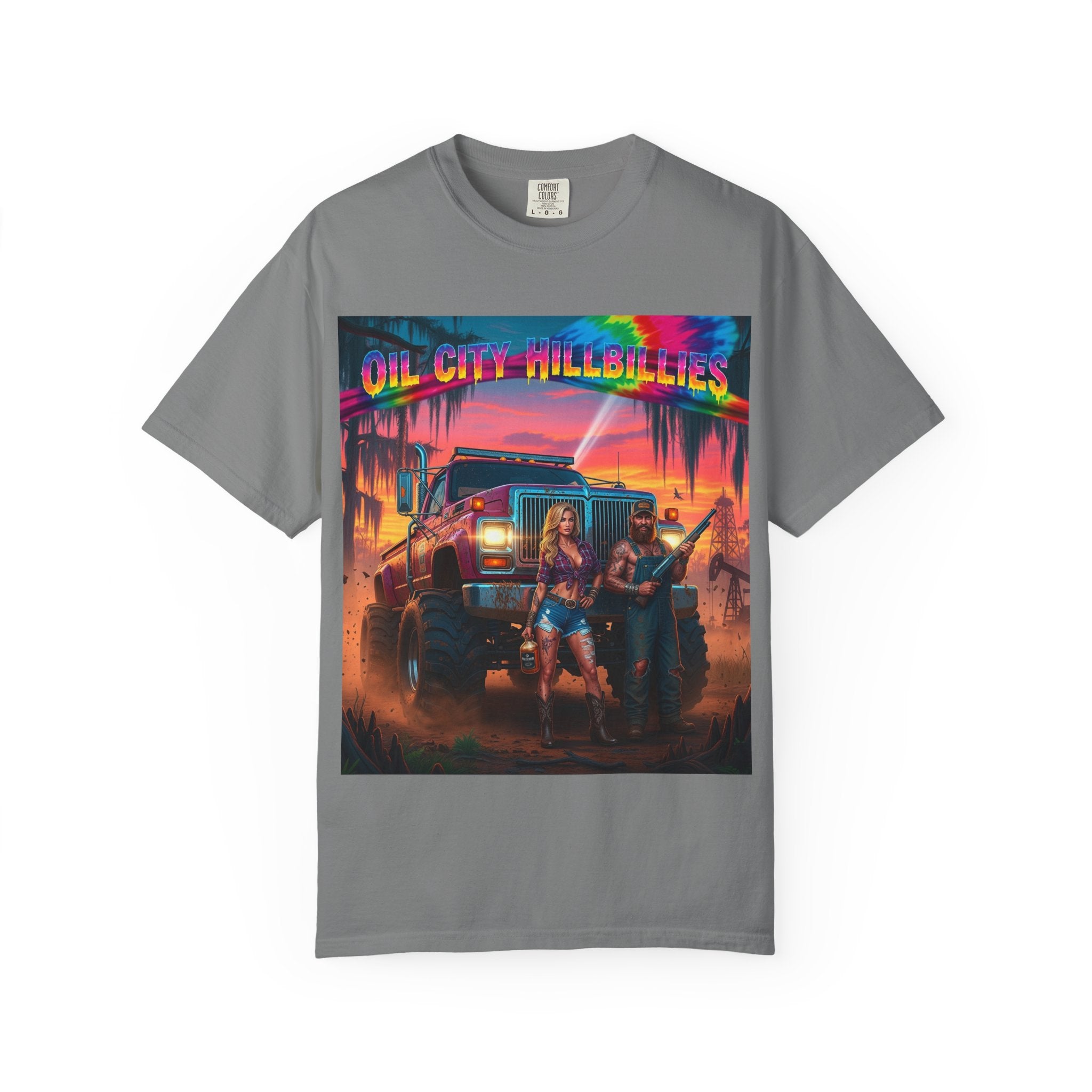 Vibrant Sunset T-Shirt for Oil City Hillbillies – Retro Graphic Tee, Summer Vibe Shirt, Unisex Casual Wear, Southern Festival Outfit