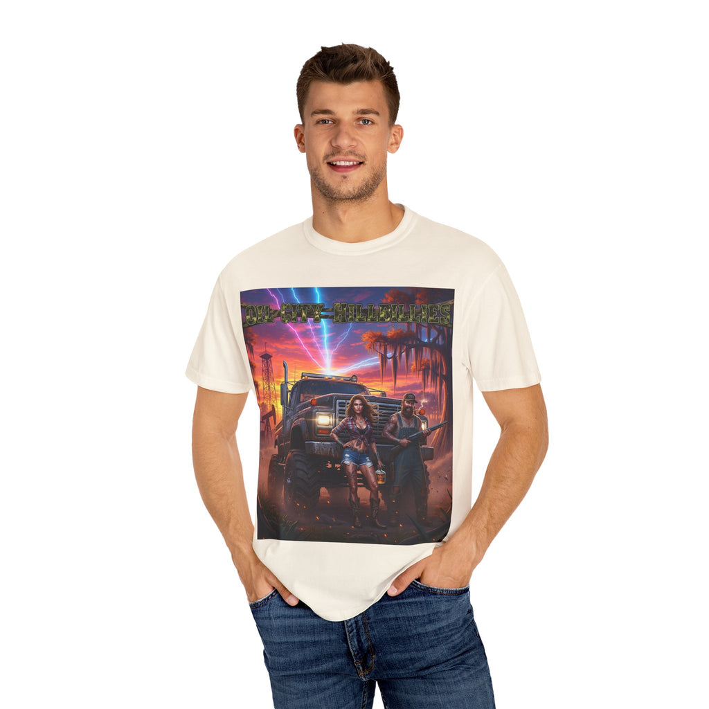 Oil City Hillbillies Adventurous Graphic T-Shirt – Fun Gift for Outdoor Lovers, Summer Vibes, Unisex Casual Wear, Adventure Shirt, Retro Band Tee
