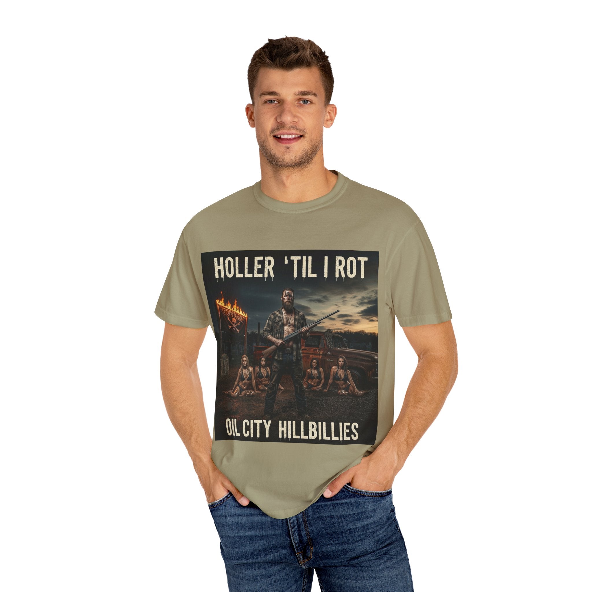 Unisex Graphic Tee - Holler 'Til I Rot, Oil City Hillbillies, Casual Wear, Music Fans, Vintage Style, Great Gift
