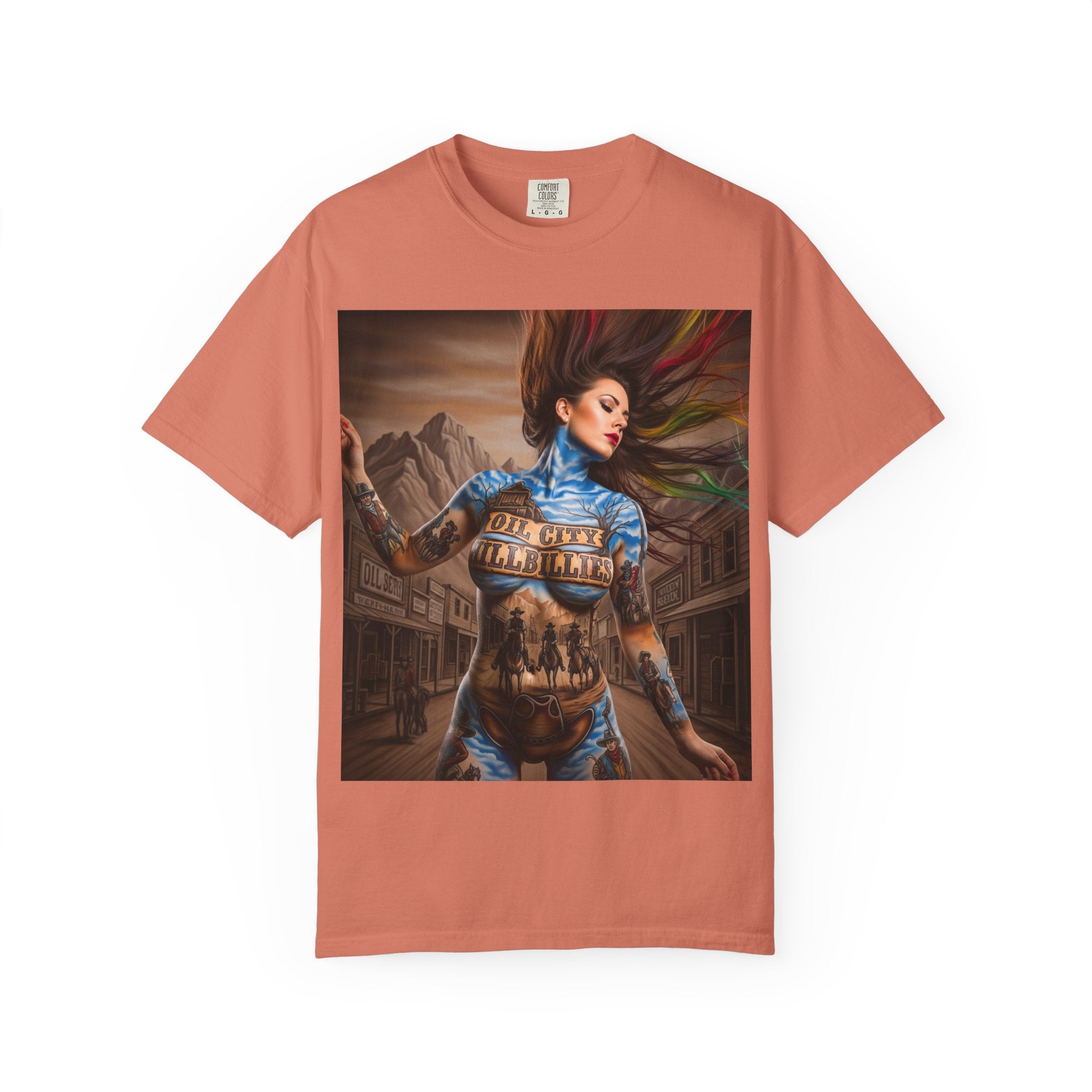 Garment-Dyed Oil City Hillbillies Tee Inspired by Southern Roots and Backwoods Culture, Bohemian T-shirt for Music Festivals, Artistic Outlaw Fashion Statement, Perfect Gift for Fans