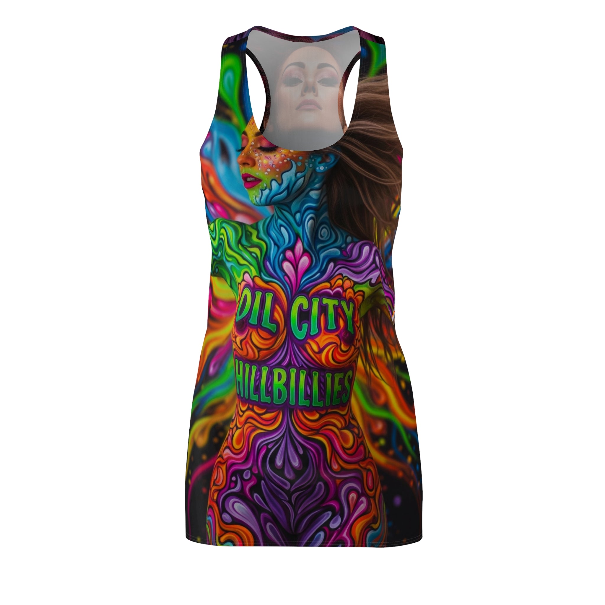 Oil City Hillbillies Vibrant Art Print Racerback Dress | Bohemian Festival Fashion, Summer Party Outfit, Unique Gift for Her