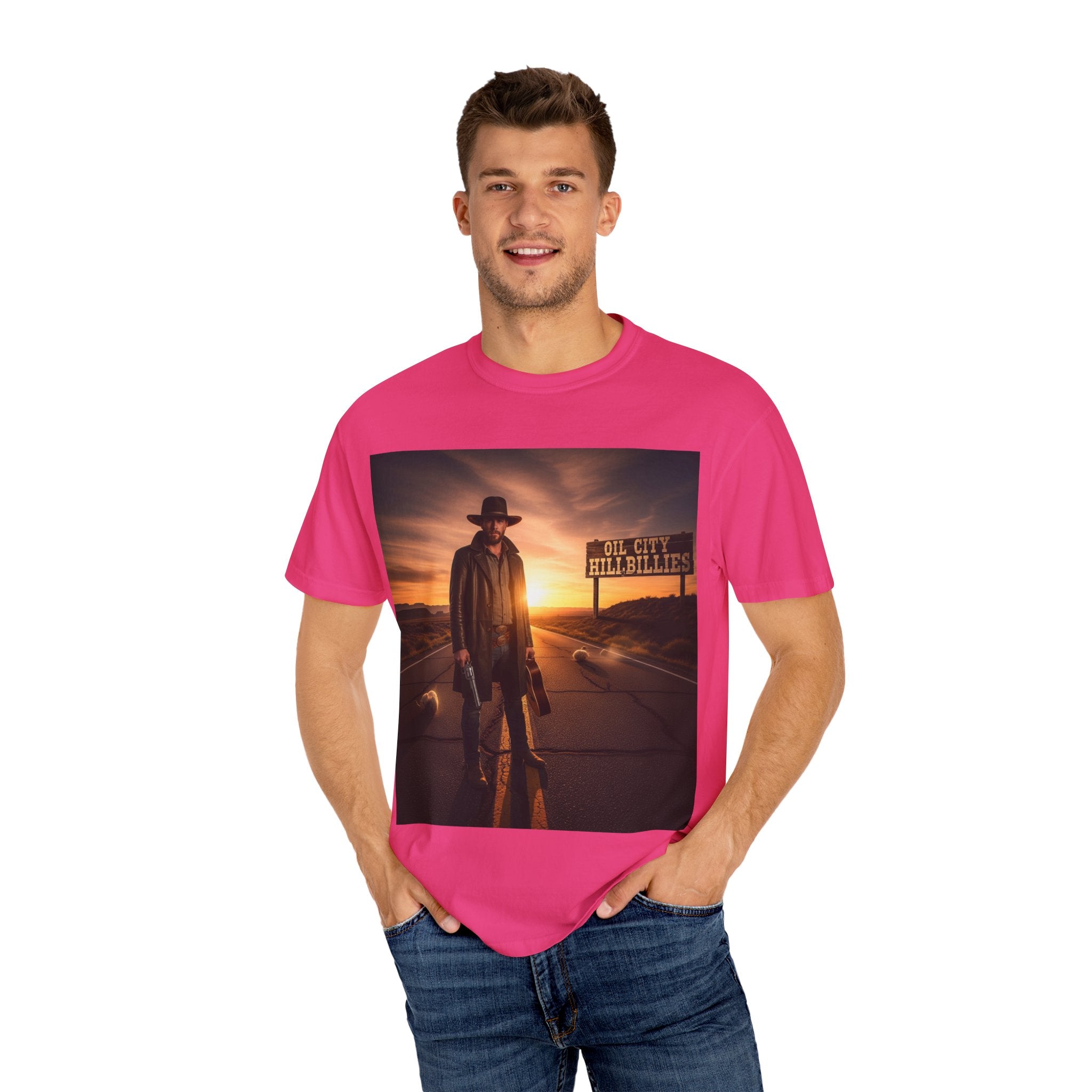 OCH Sunset Cowboy Graphic T-Shirt – Western Style Tee, Gift for Outlaw Country Fans, Casual Wear, Adventure Apparel, Unisex Fashion