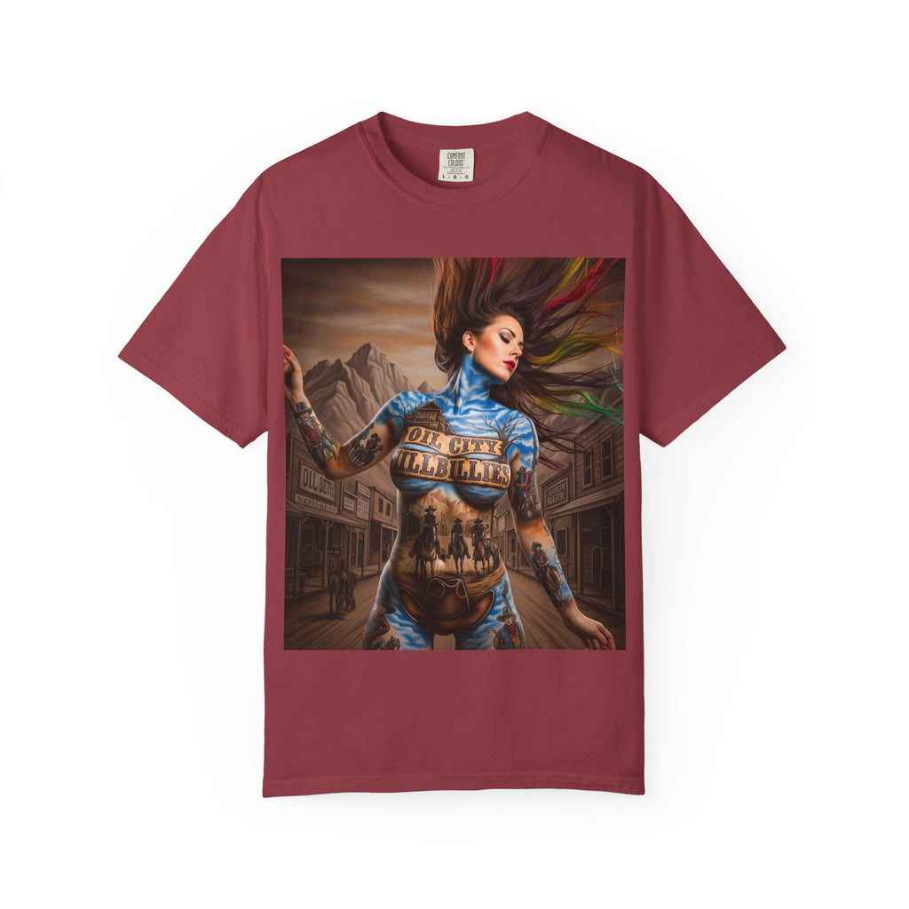 Garment-Dyed Oil City Hillbillies Tee Inspired by Southern Roots and Backwoods Culture, Bohemian T-shirt for Music Festivals, Artistic Outlaw Fashion Statement, Perfect Gift for Fans