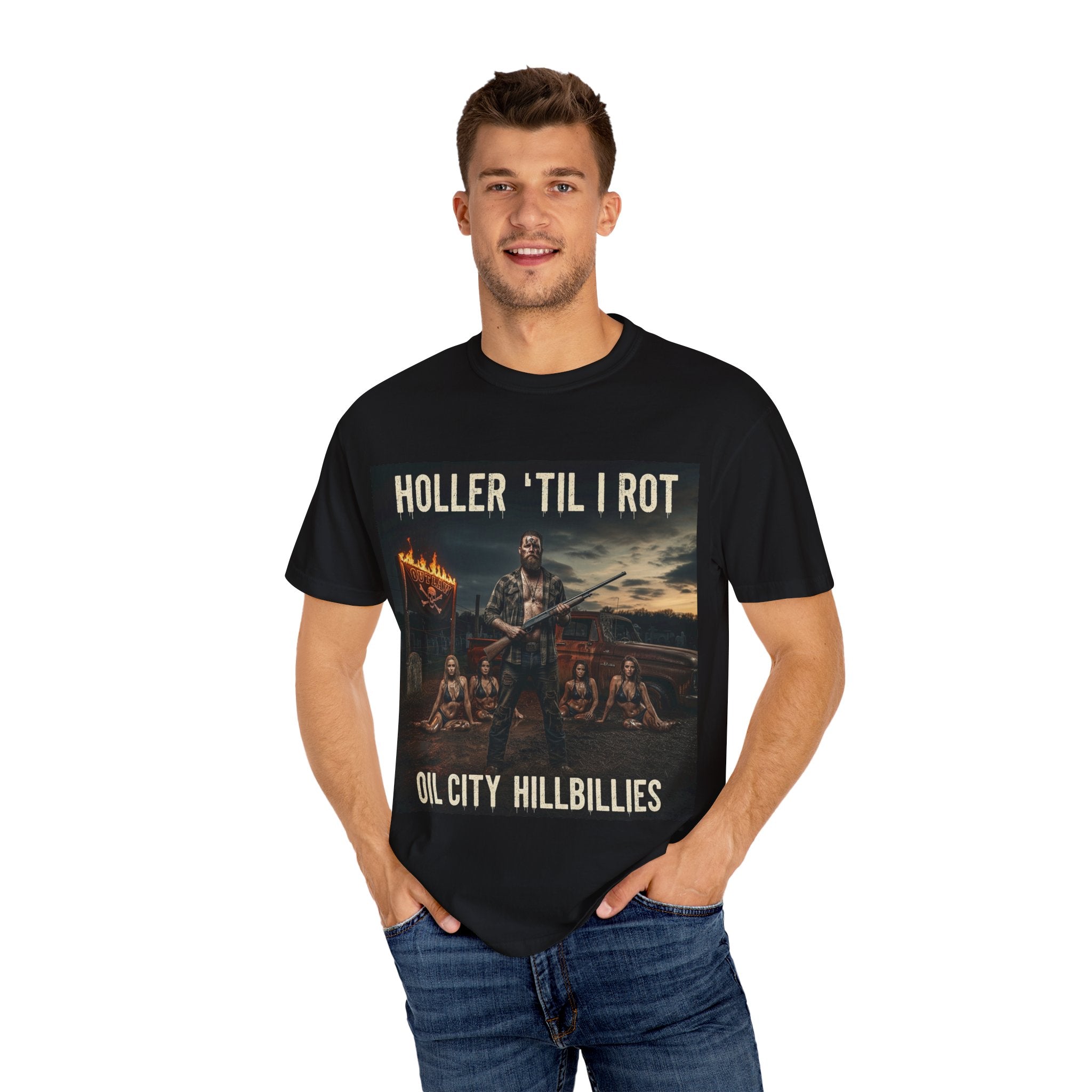 Unisex Graphic Tee - Holler 'Til I Rot, Oil City Hillbillies, Casual Wear, Music Fans, Vintage Style, Great Gift