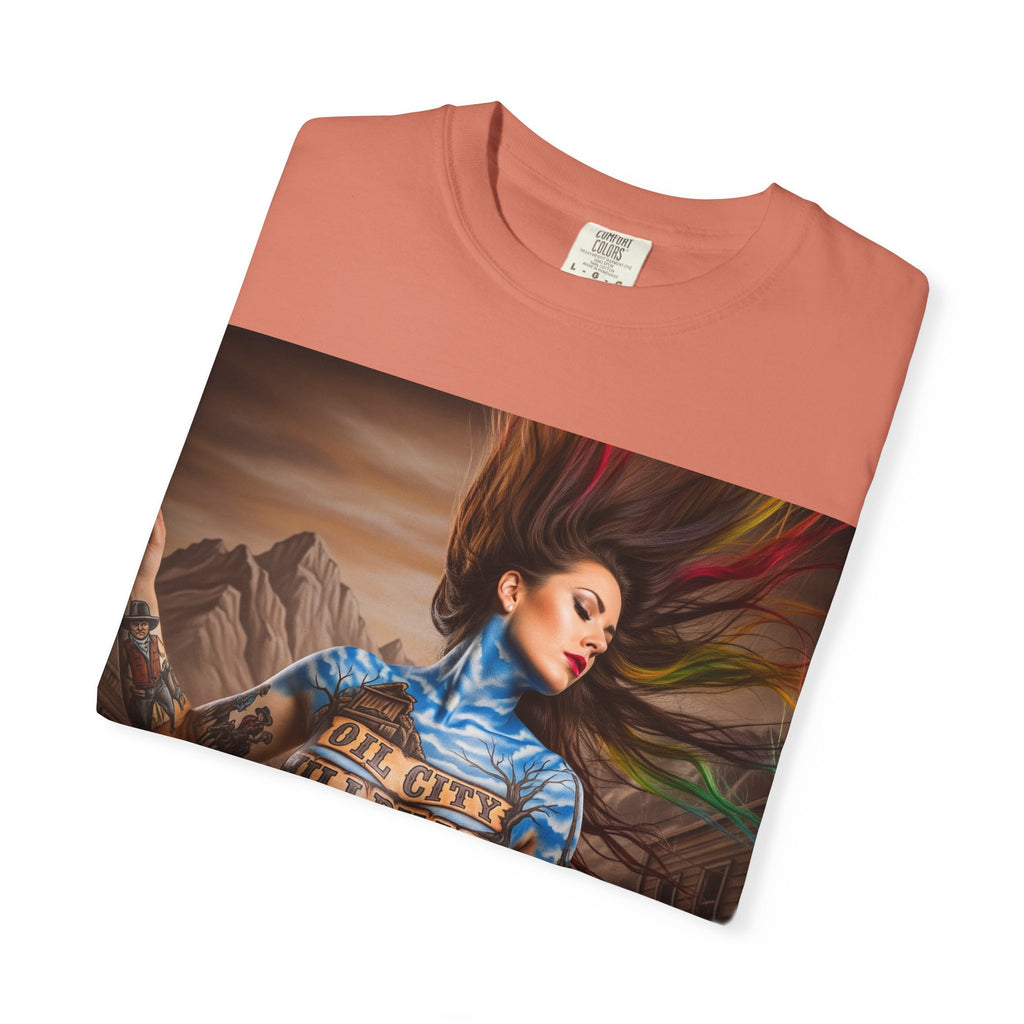 Garment-Dyed Oil City Hillbillies Tee Inspired by Southern Roots and Backwoods Culture, Bohemian T-shirt for Music Festivals, Artistic Outlaw Fashion Statement, Perfect Gift for Fans