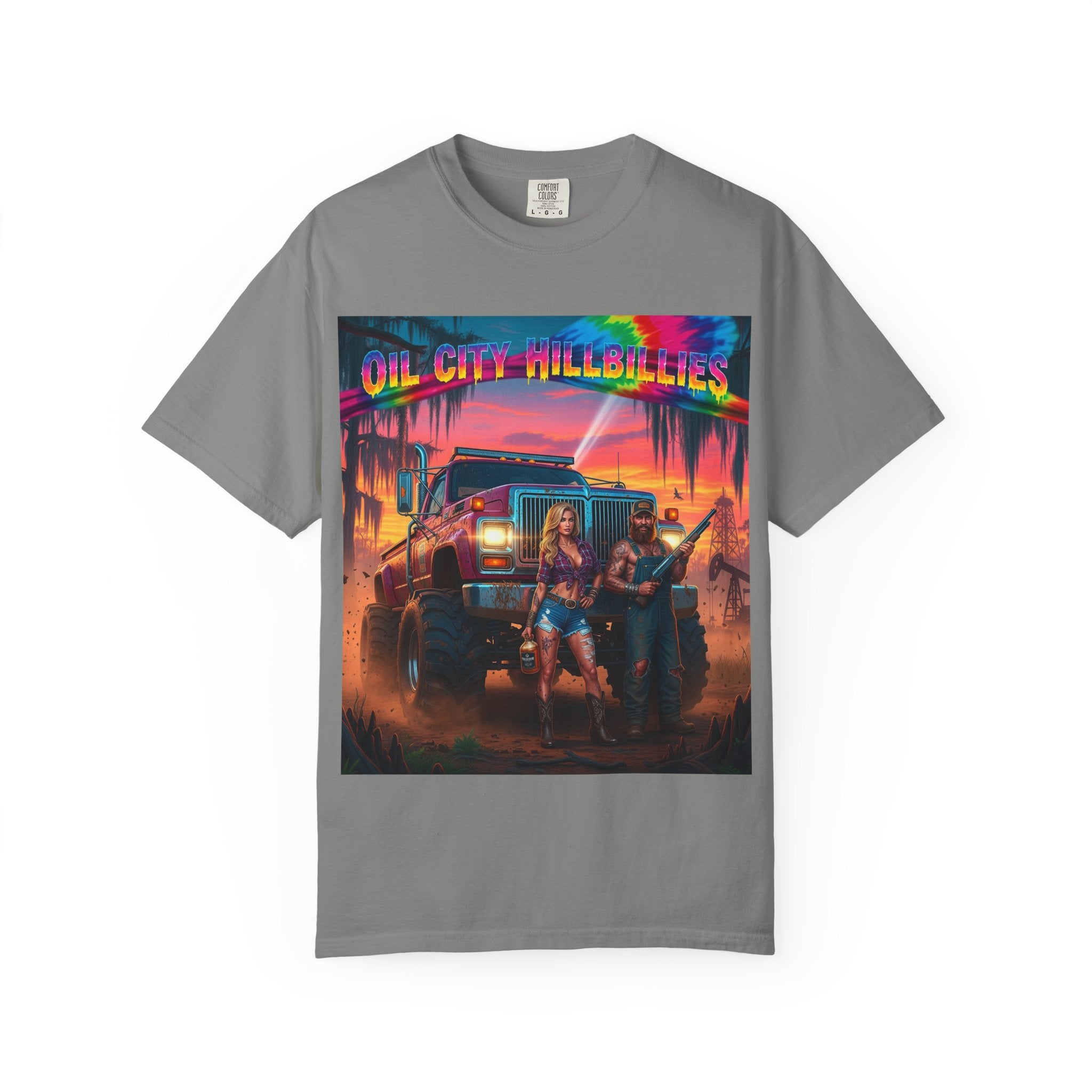 Vibrant Sunset T-Shirt for Oil City Hillbillies – Retro Graphic Tee, Summer Vibe Shirt, Unisex Casual Wear, Southern Festival Outfit