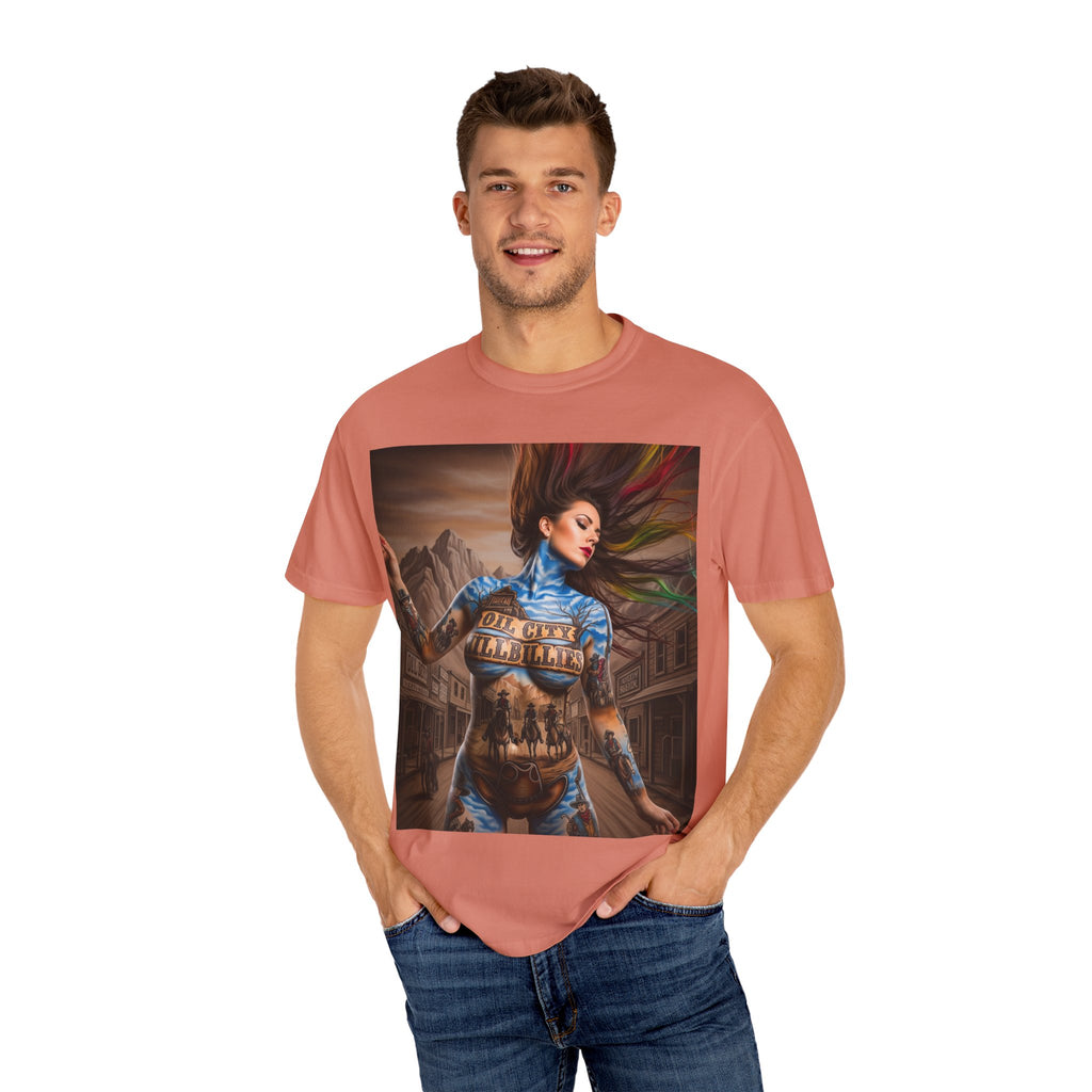 Garment-Dyed Oil City Hillbillies Tee Inspired by Southern Roots and Backwoods Culture, Bohemian T-shirt for Music Festivals, Artistic Outlaw Fashion Statement, Perfect Gift for Fans