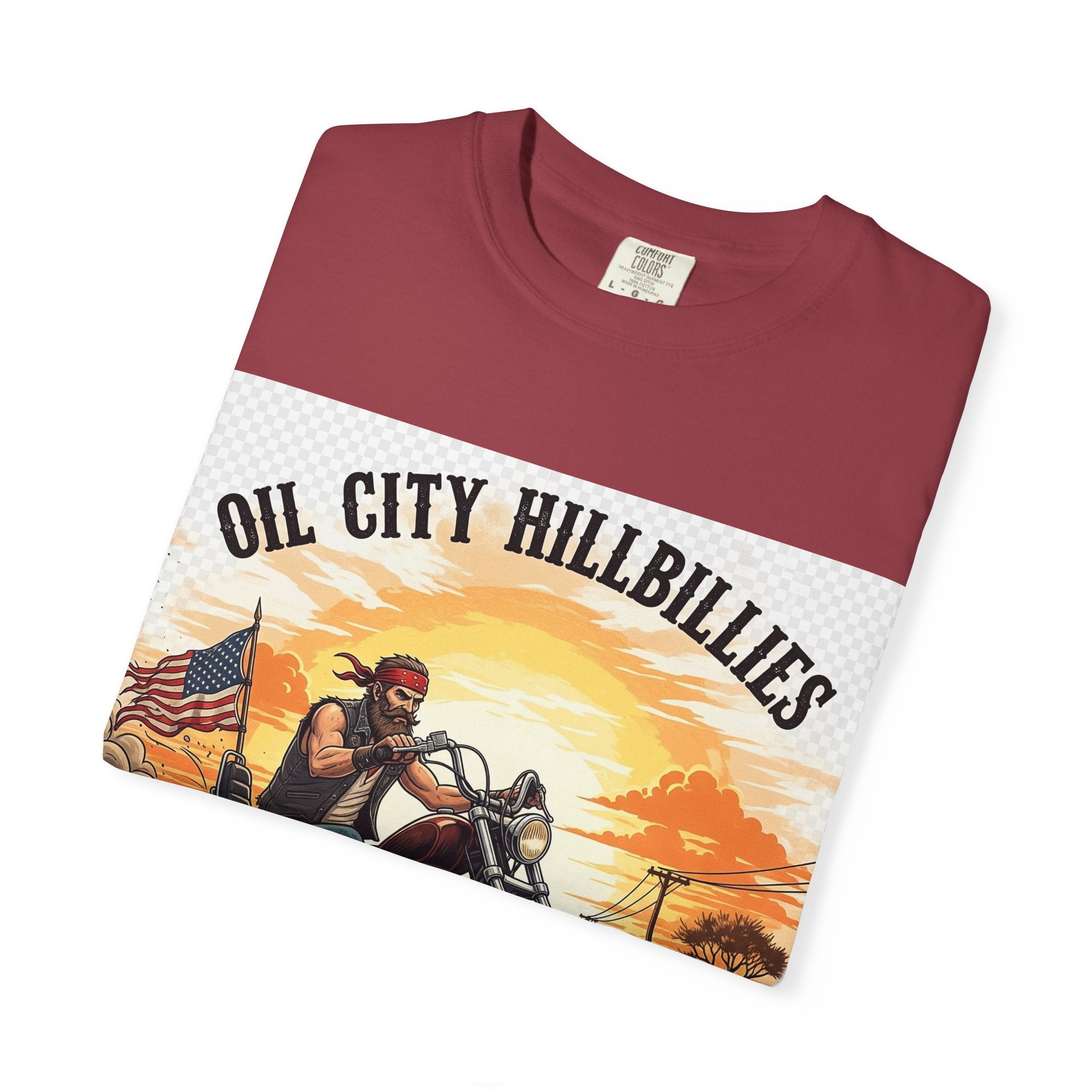 Oil City Hillbillies Motorcycle T-Shirt, Unisex Garment-Dyed Tee for Bikers, Vintage Style Gift, Casual Wear, Adventure Shirt