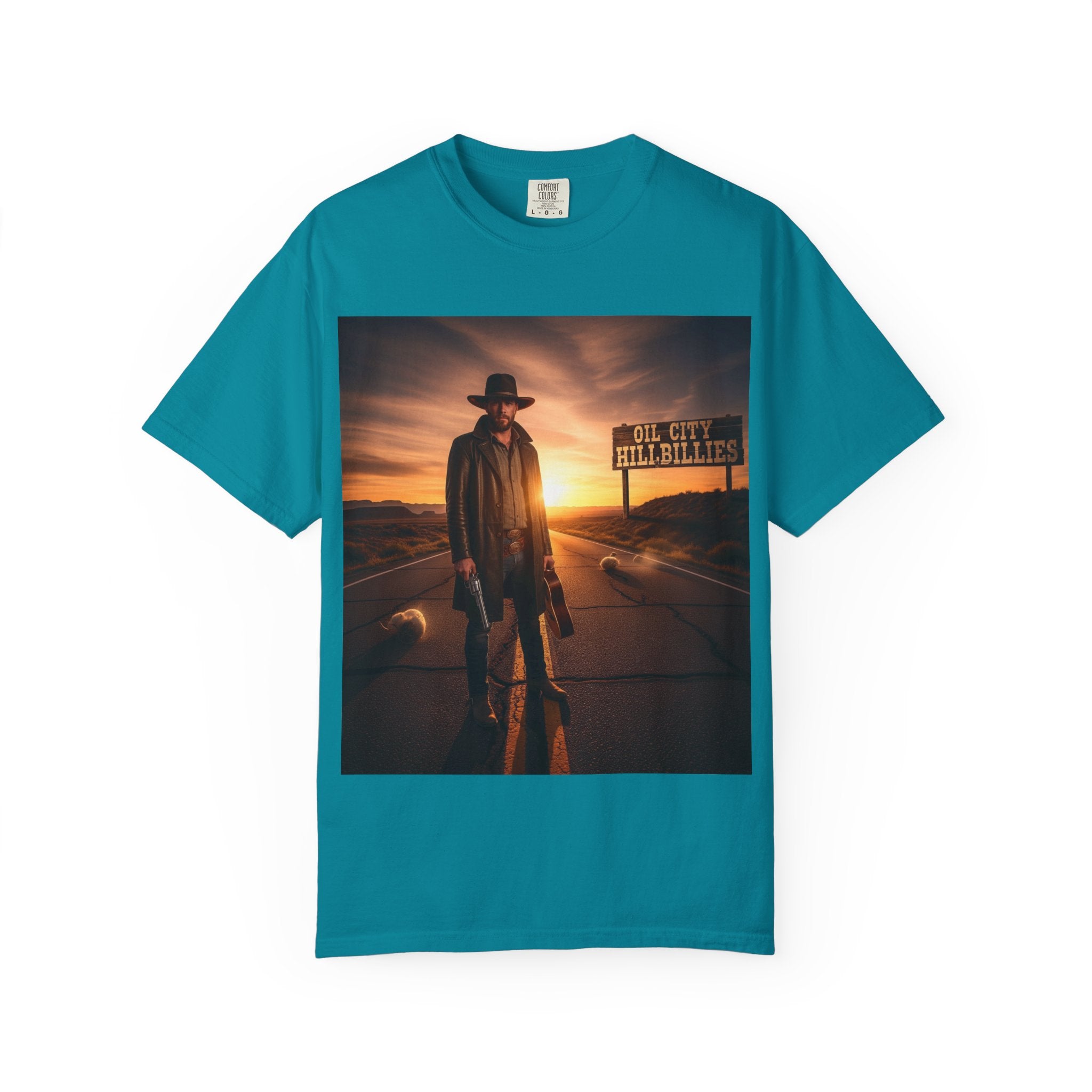 OCH Sunset Cowboy Graphic T-Shirt – Western Style Tee, Gift for Outlaw Country Fans, Casual Wear, Adventure Apparel, Unisex Fashion