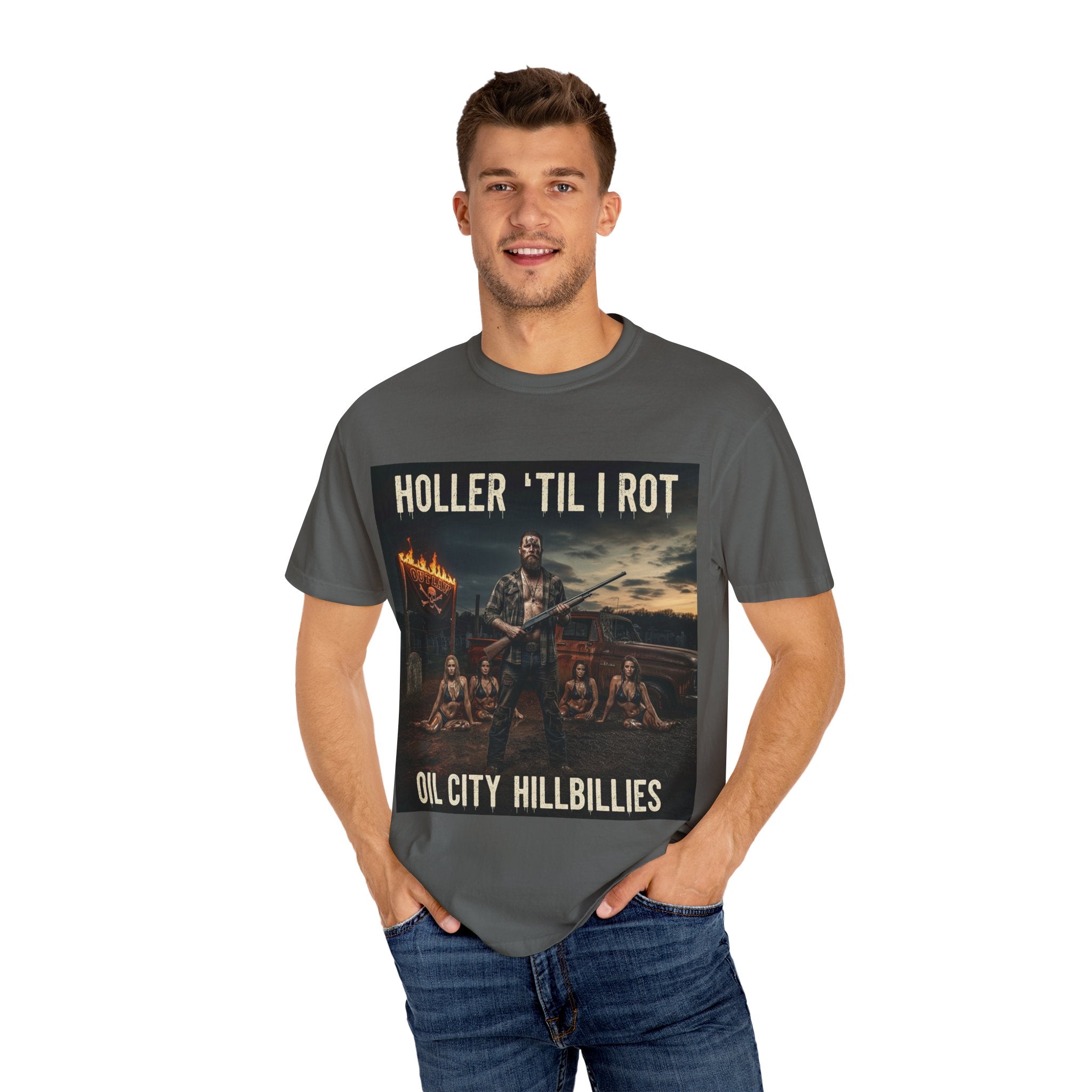 Unisex Graphic Tee - Holler 'Til I Rot, Oil City Hillbillies, Casual Wear, Music Fans, Vintage Style, Great Gift