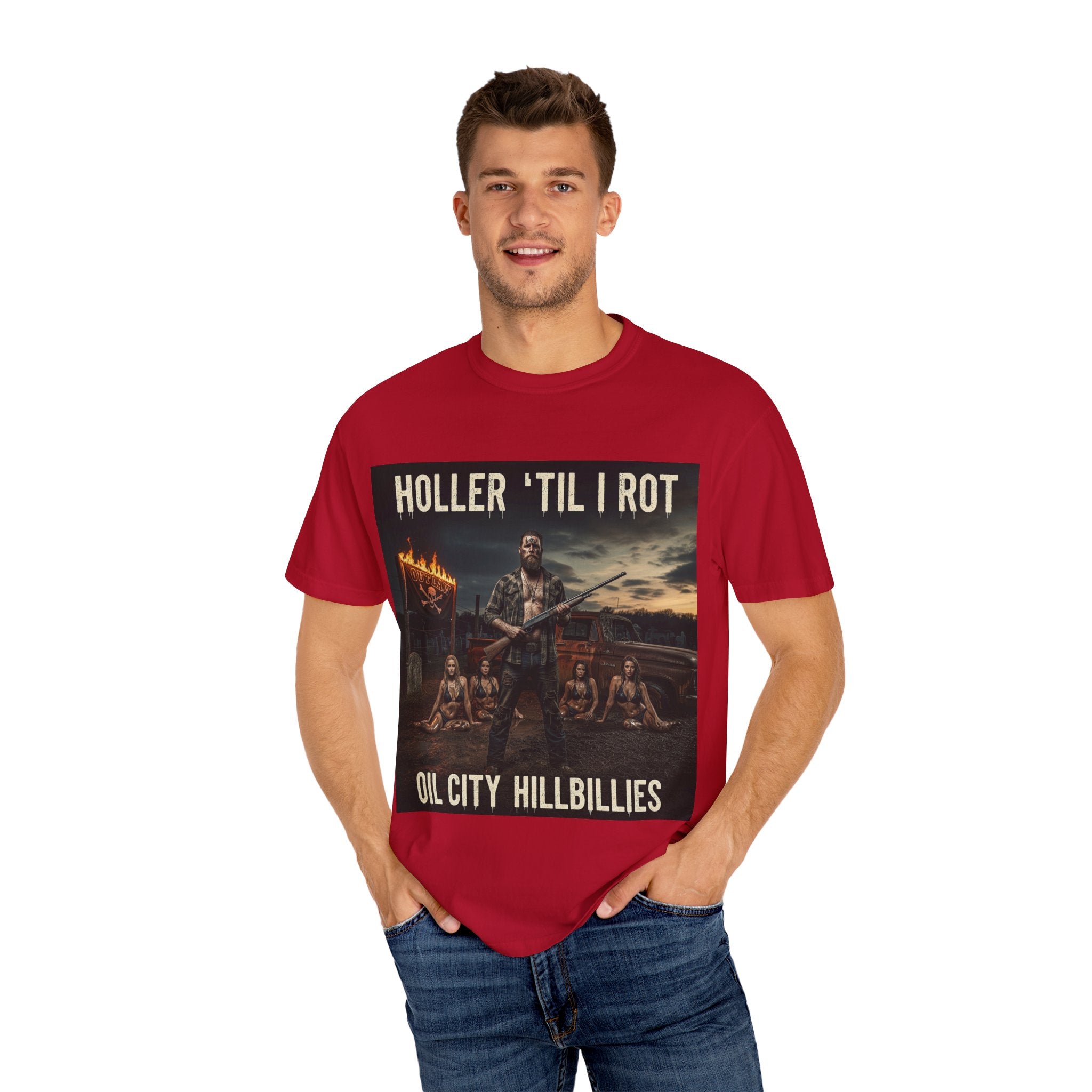 Unisex Graphic Tee - Holler 'Til I Rot, Oil City Hillbillies, Casual Wear, Music Fans, Vintage Style, Great Gift