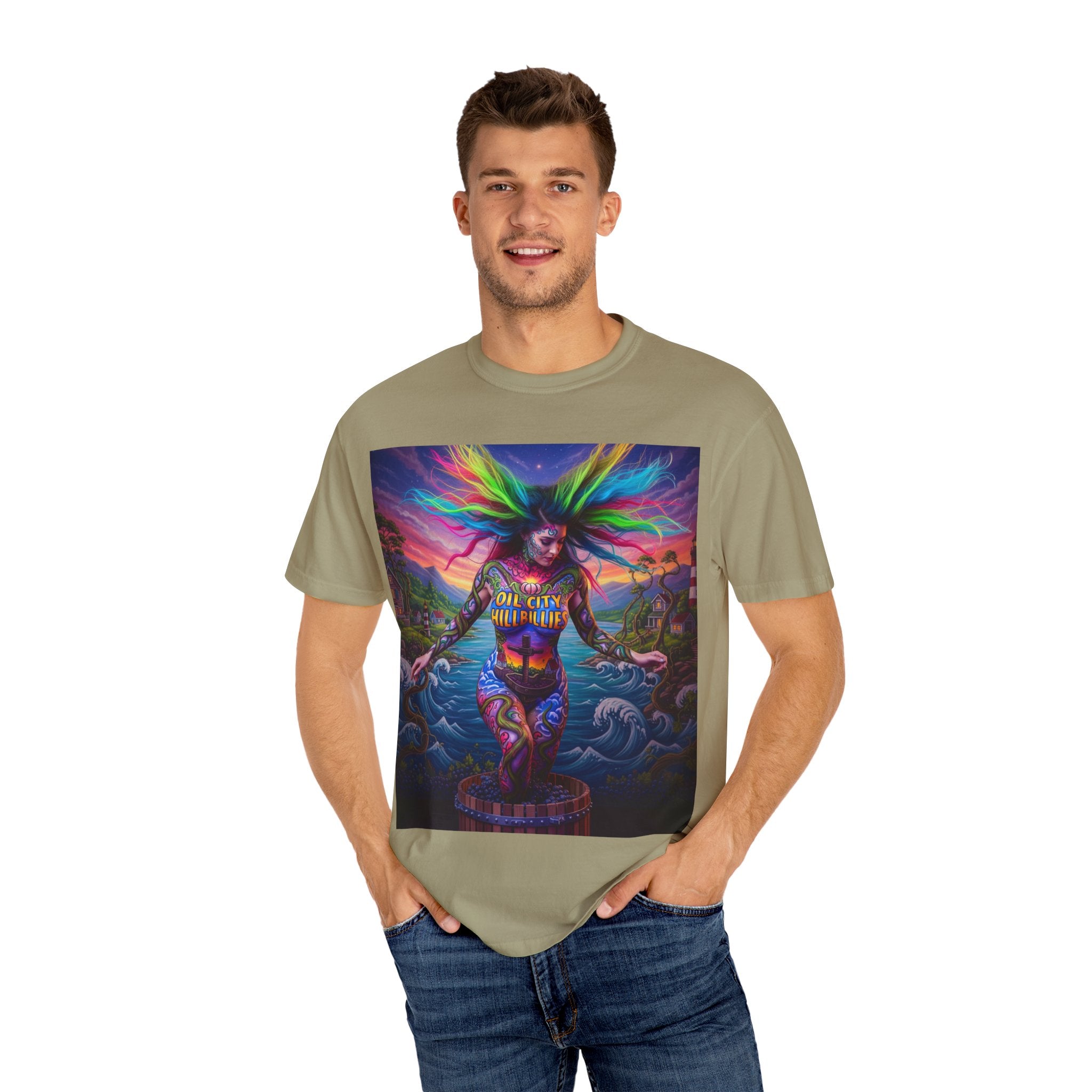 Vibrant Art T-Shirt, Oil City Hillbillies Colorful Graphic Tee, Unisex Gift, Casual Wear, Festival Shirt, Bohemian Style Apparel