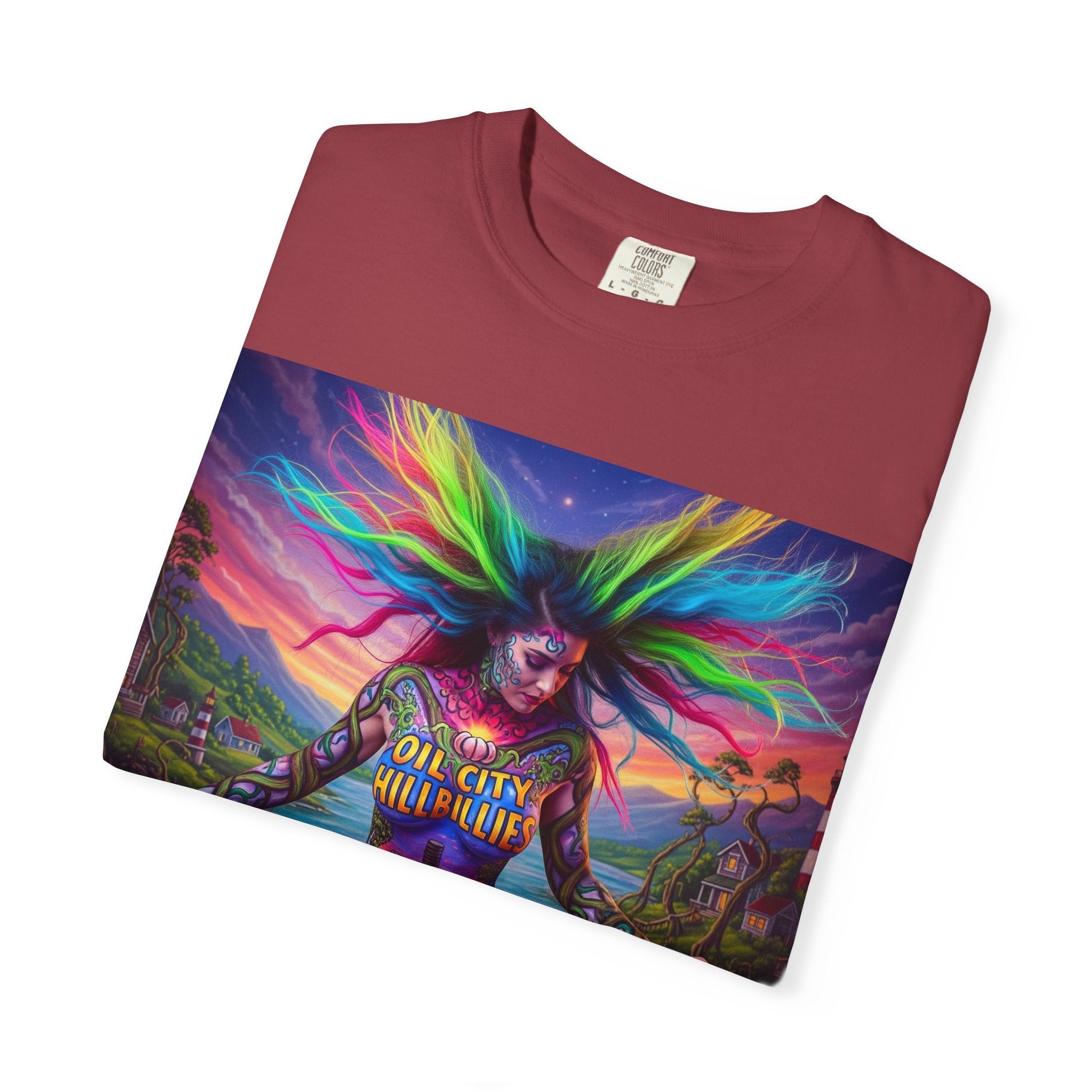 Vibrant Art T-Shirt, Oil City Hillbillies Colorful Graphic Tee, Unisex Gift, Casual Wear, Festival Shirt, Bohemian Style Apparel