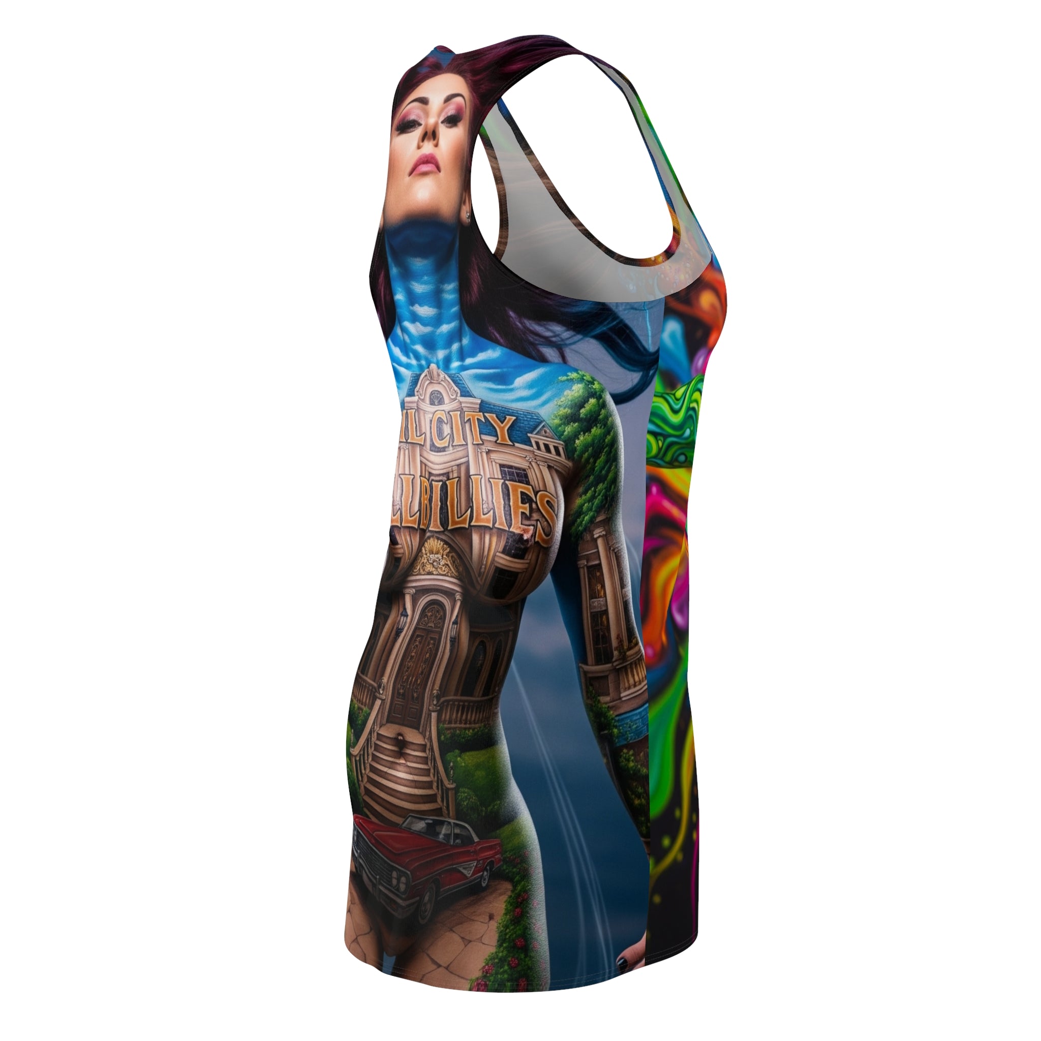 Oil City Hillbillies Vibrant Art Print Racerback Dress | Bohemian Festival Fashion, Summer Party Outfit, Unique Gift for Her