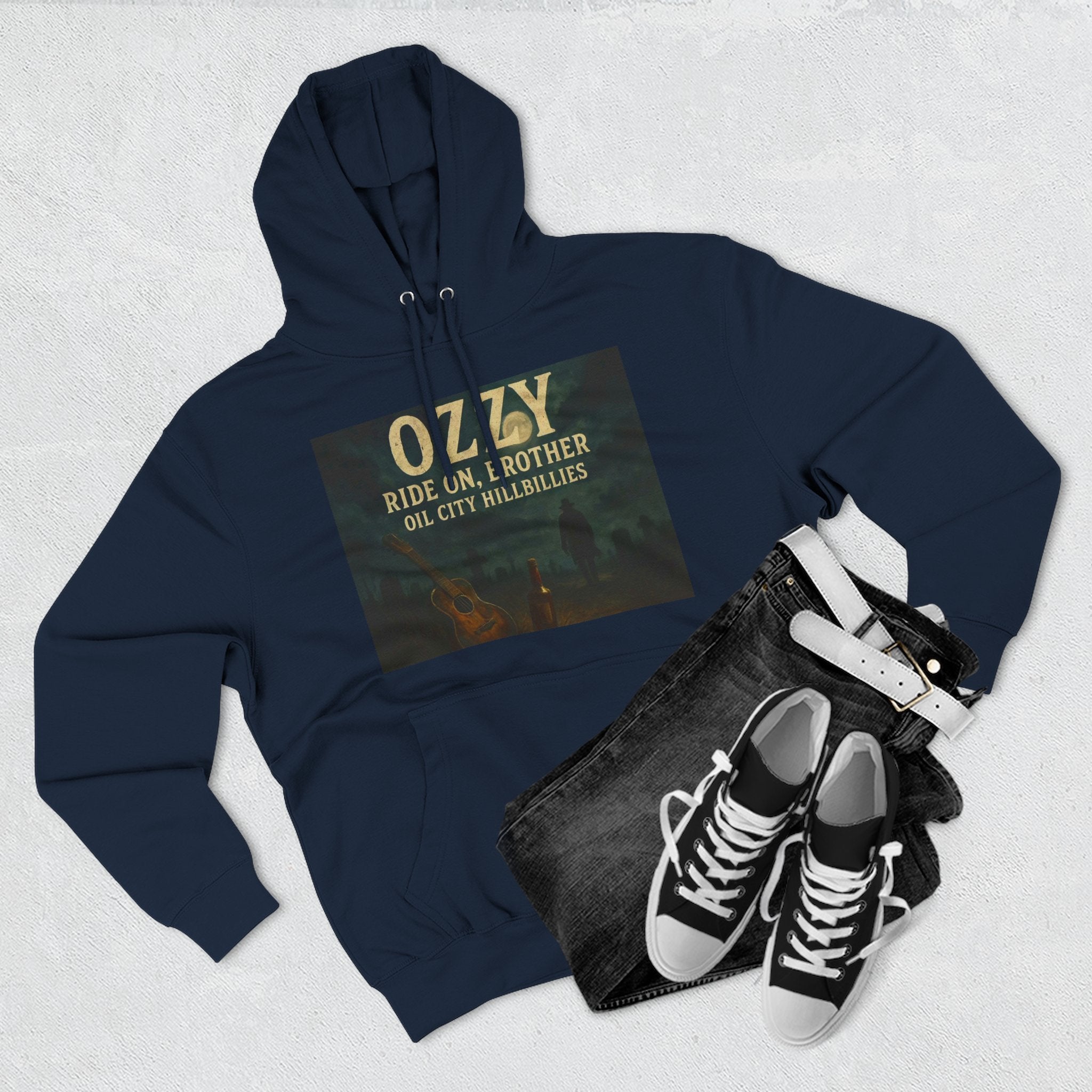 Ozzy-Inspired Oil City Hillbillies Three-Panel Fleece Hoodie, Cozy Layer for Music Lovers, Perfect Gift for Concert Goers, Ideal for Casual Outings, Great for Rock & Country Fans